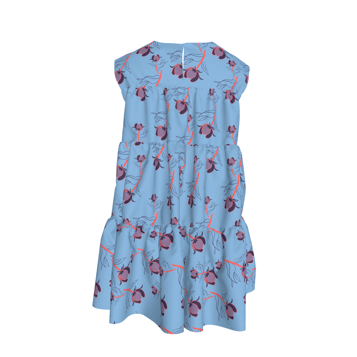 Kid's Ruffle Dress With Lining in Sprinkle Flowers Light Blue in Light Cotton Slub