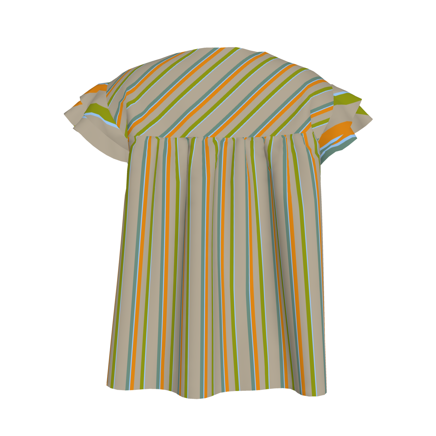 Kid's Ruffled Sleeve Top in Stripes Earthtones in Light Cotton Slub