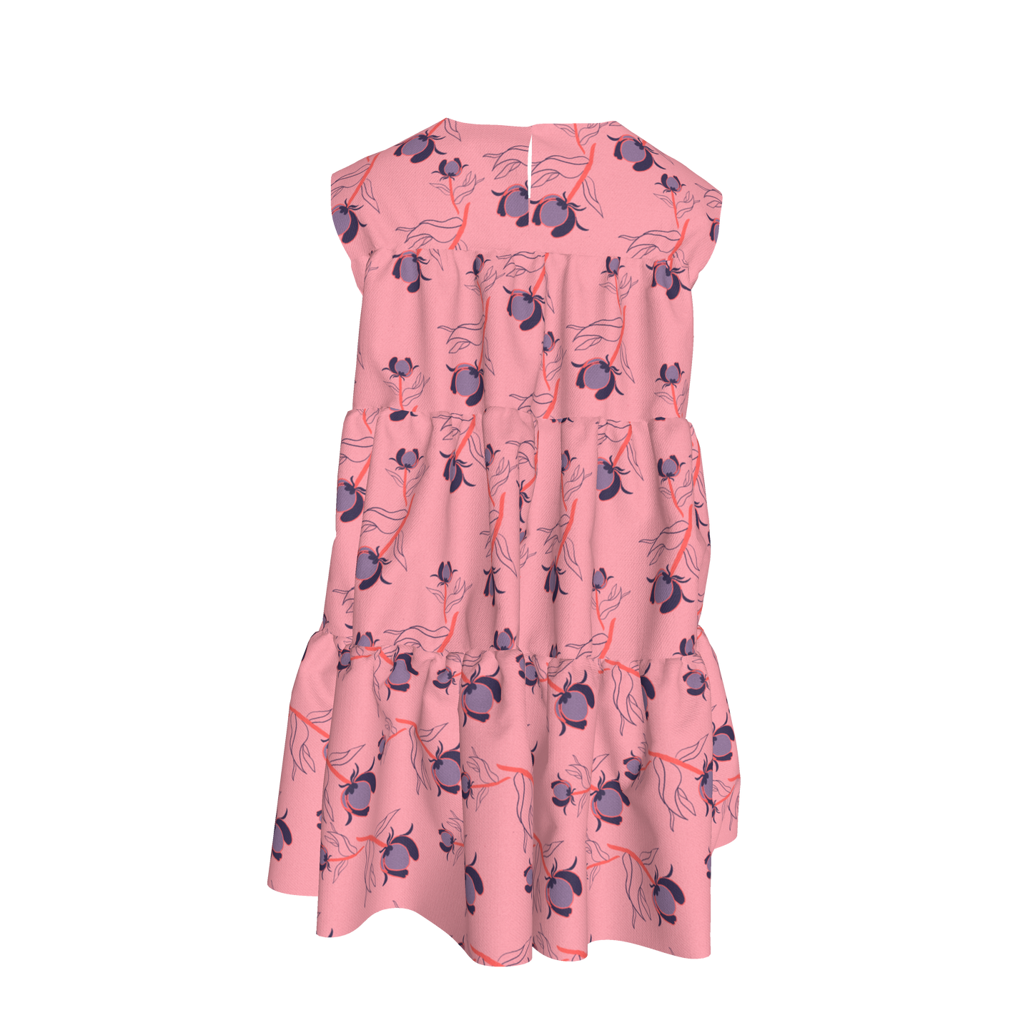 Kid's Ruffle Dress With Lining in Sprinkle Flowers in Pink Light Cotton Slub
