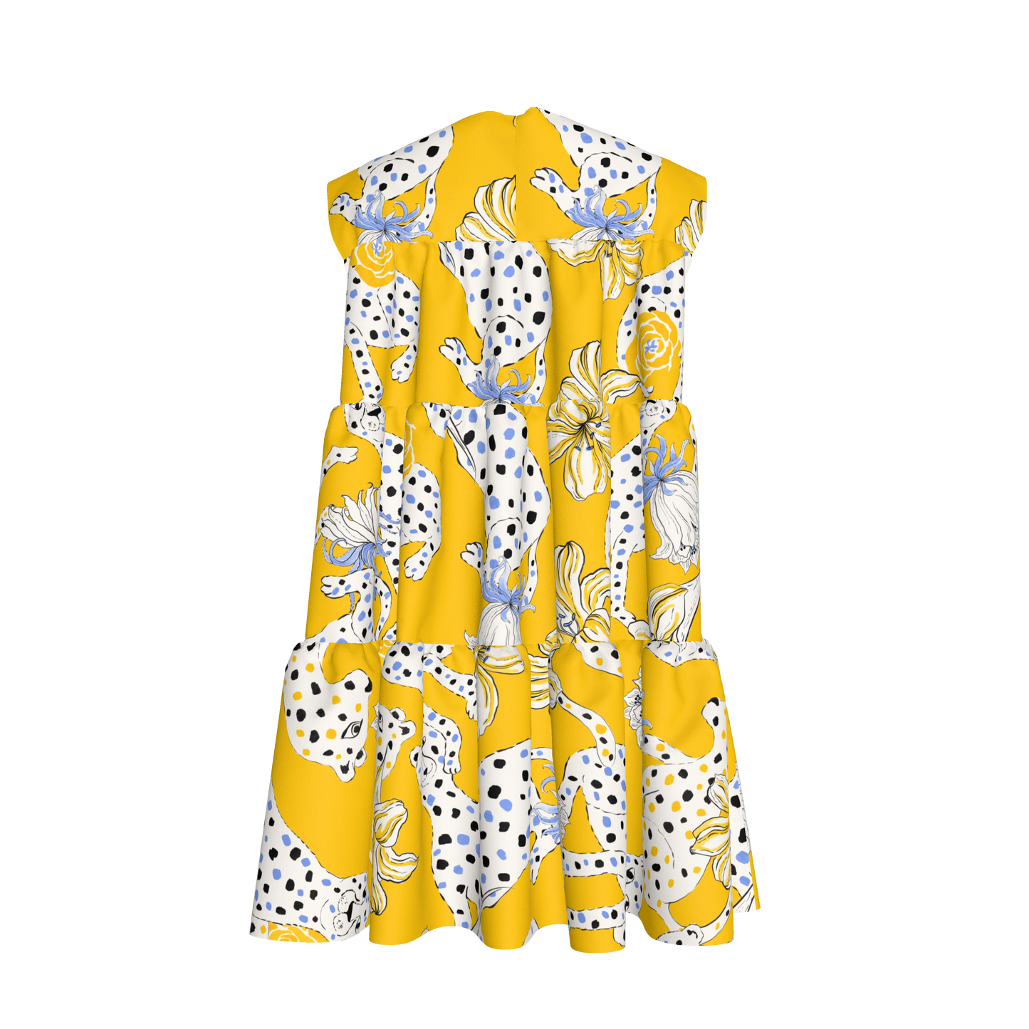 Kid's Ruffle Dress with Lining in Sketching Summer Yellow