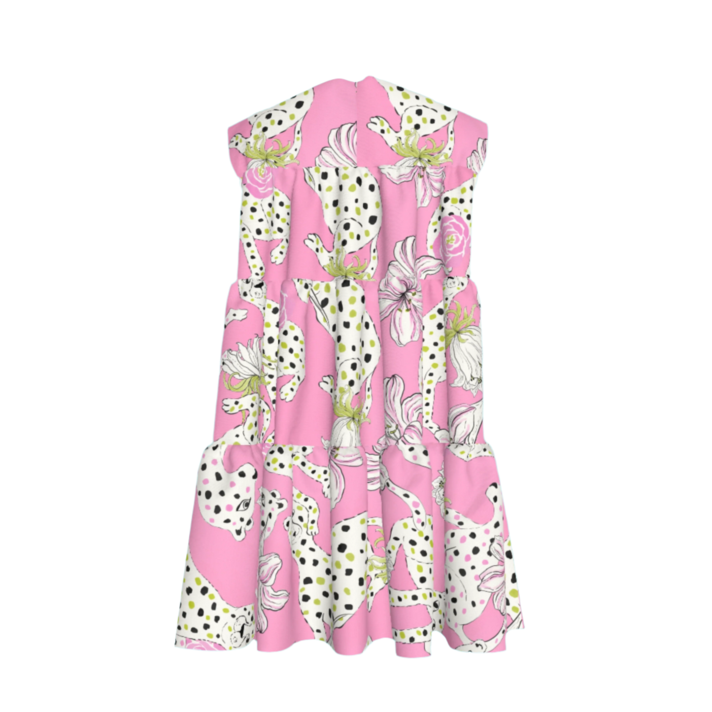 Kid's Ruffle Dress with Lining in Sketching Summer Pink