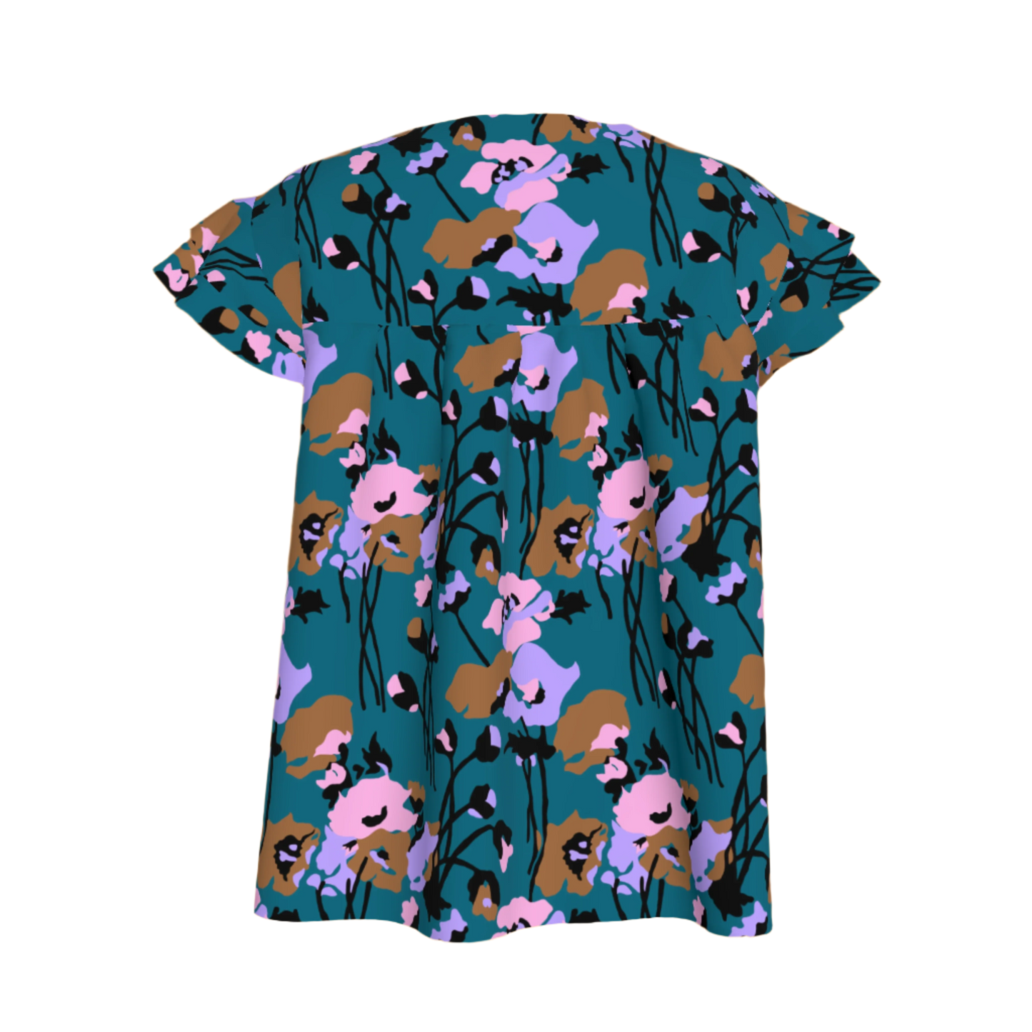 Kid's Ruffled Sleeve Top in Dini's Teal Floral