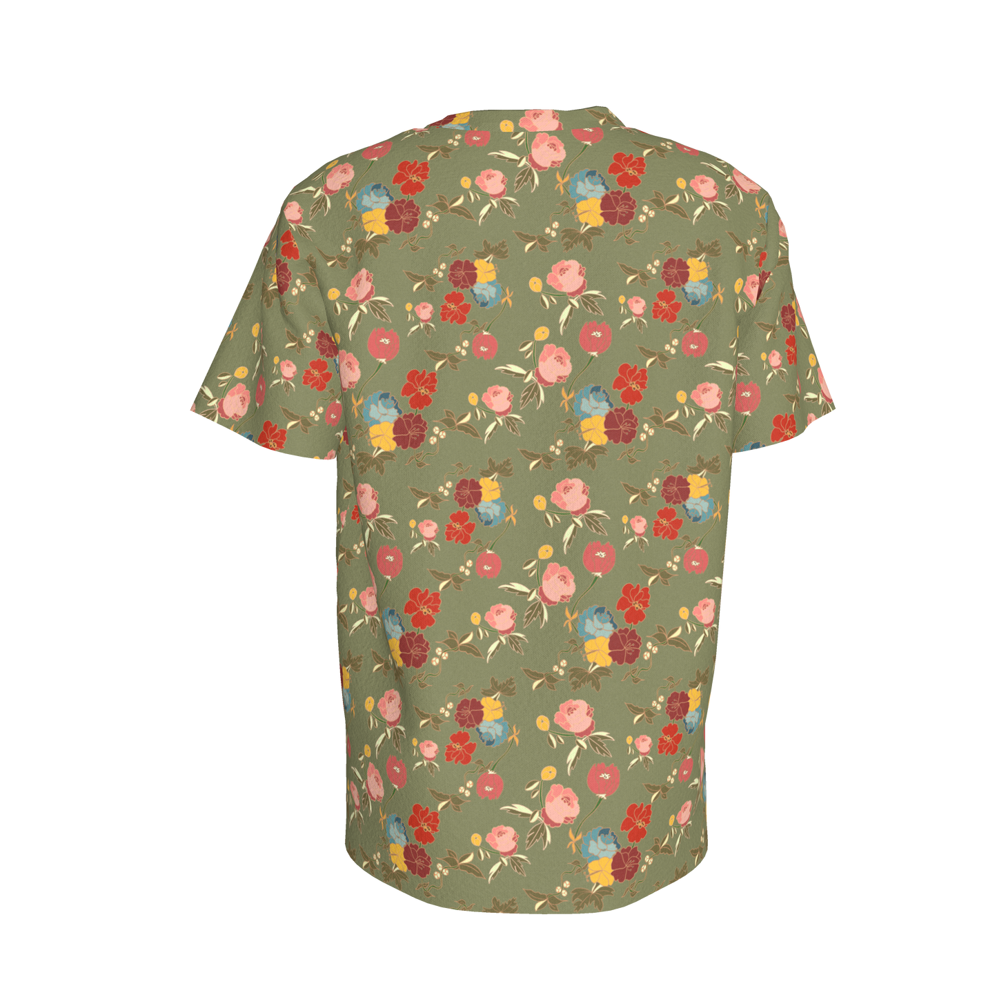 Kid's Pocket T-Shirt in Belle Flowers Green in Cotton Spandex Lightweight Jersey