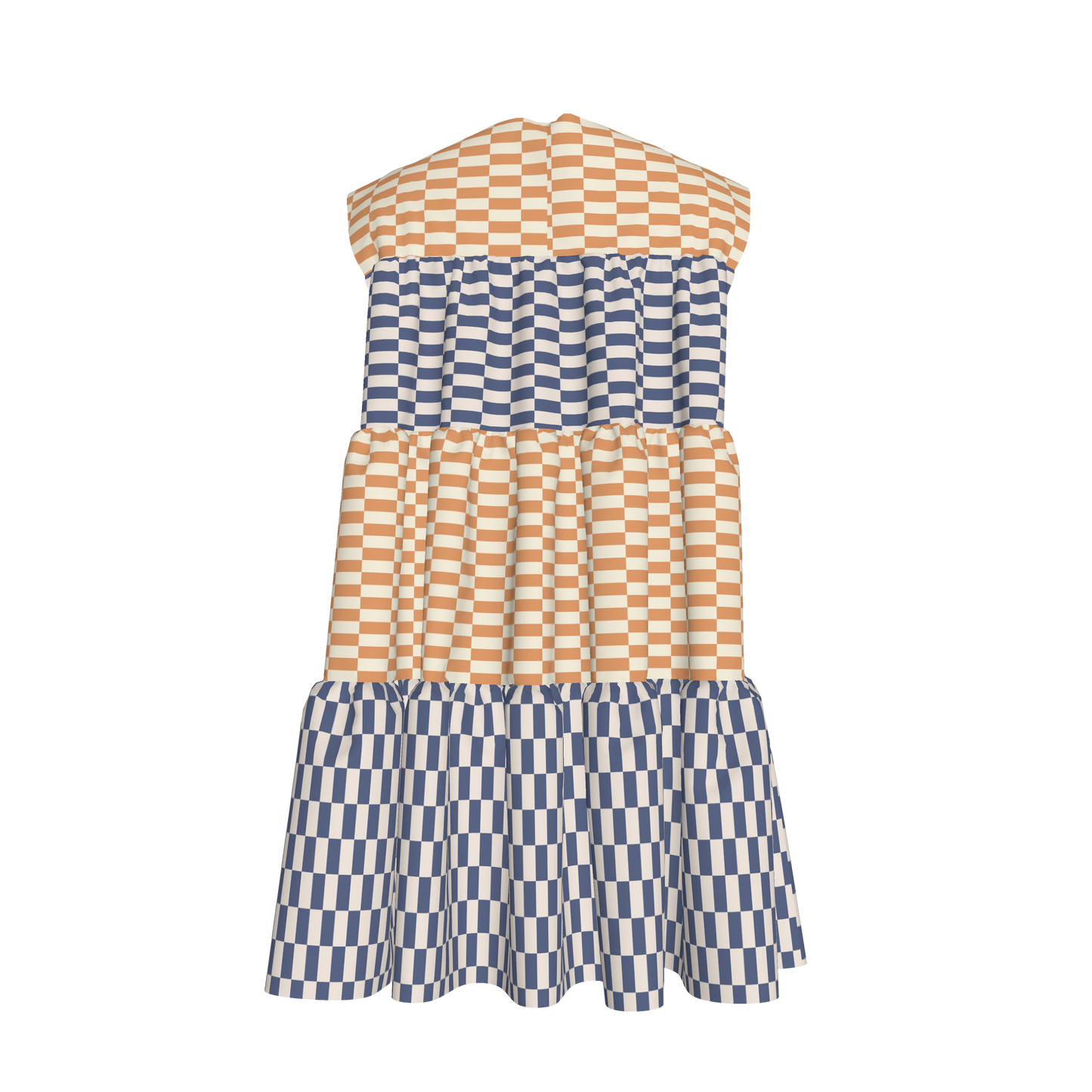 Blue & Yellow Gingham Mix Ruffle Dress with Lining