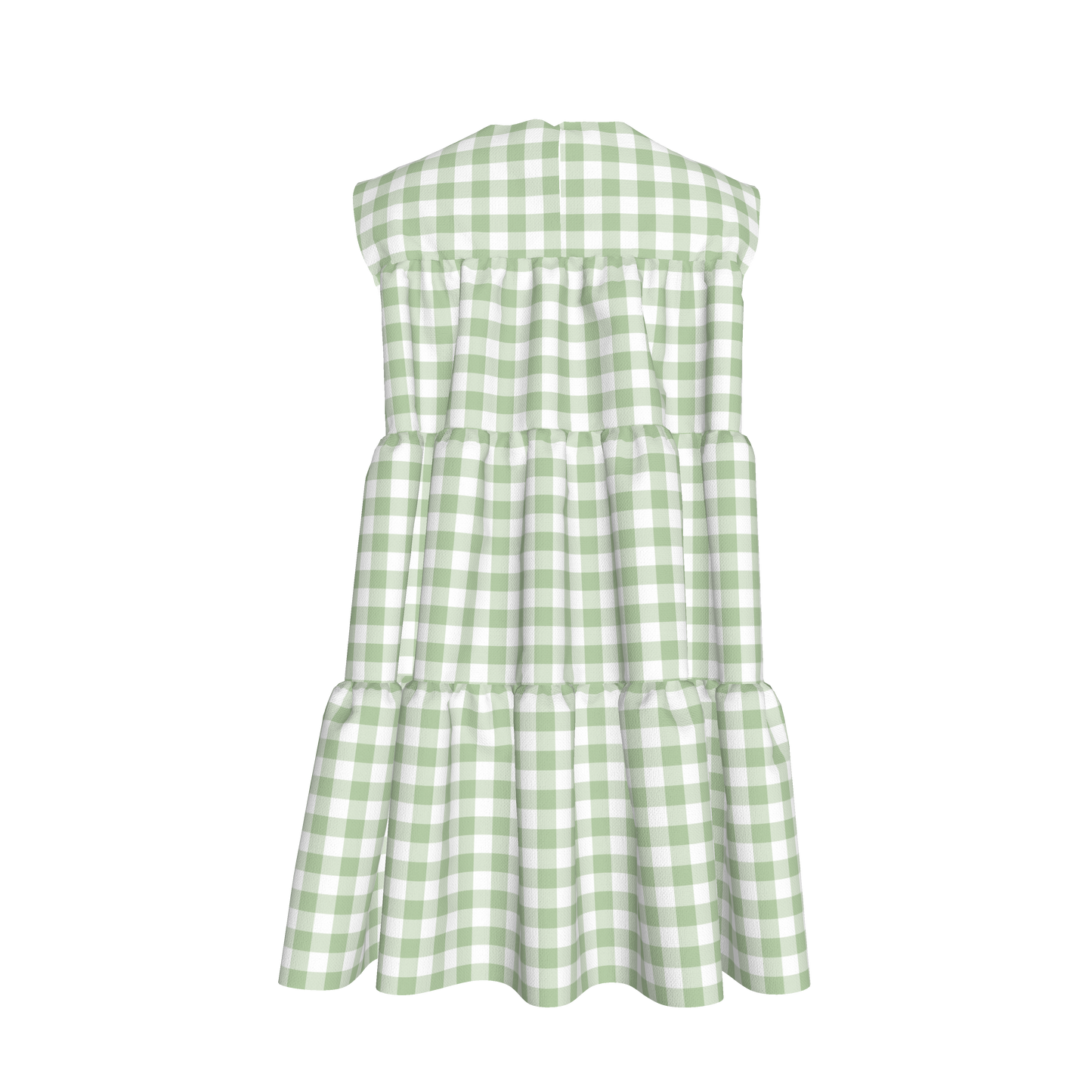 Ruffle Dress without Lining in Green Gingham