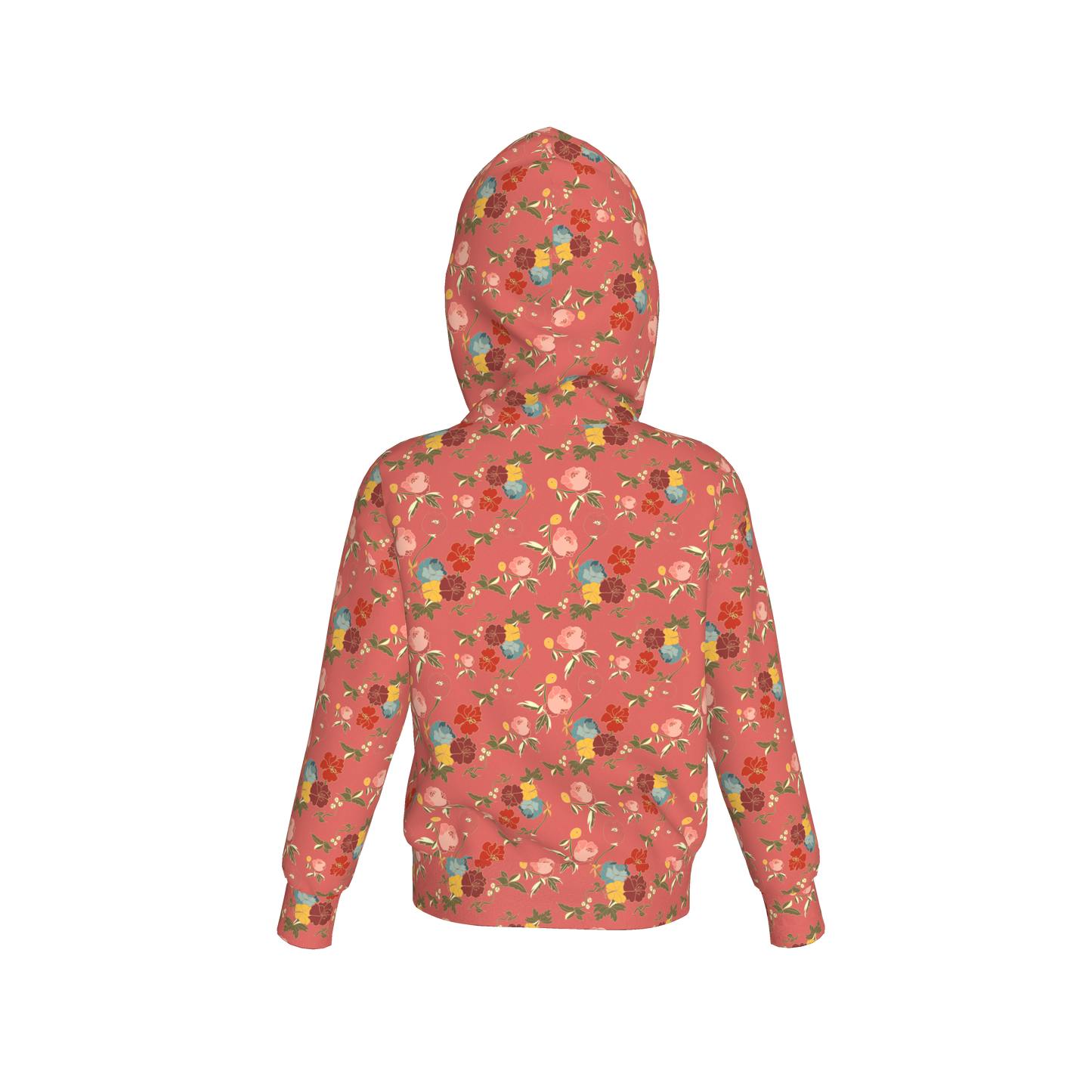 Kid's Pullover Hoodie in Belle Flowers Pink in Fleece Back Stretch Organic Terry