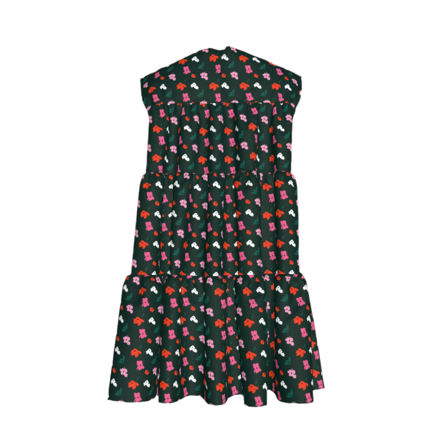Kid's Ruffle Dress with Lining in Evergreen Painted Poppies