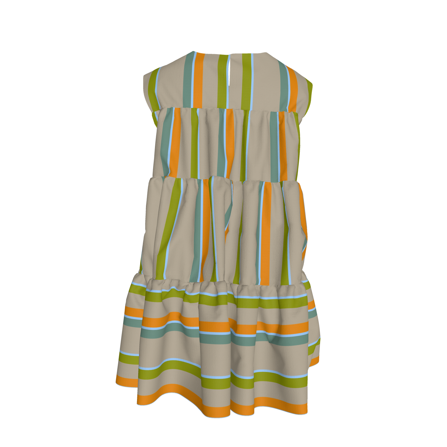 Kid's Ruffle Dress With Lining in Stripes Earthtones in Light Cotton Slub