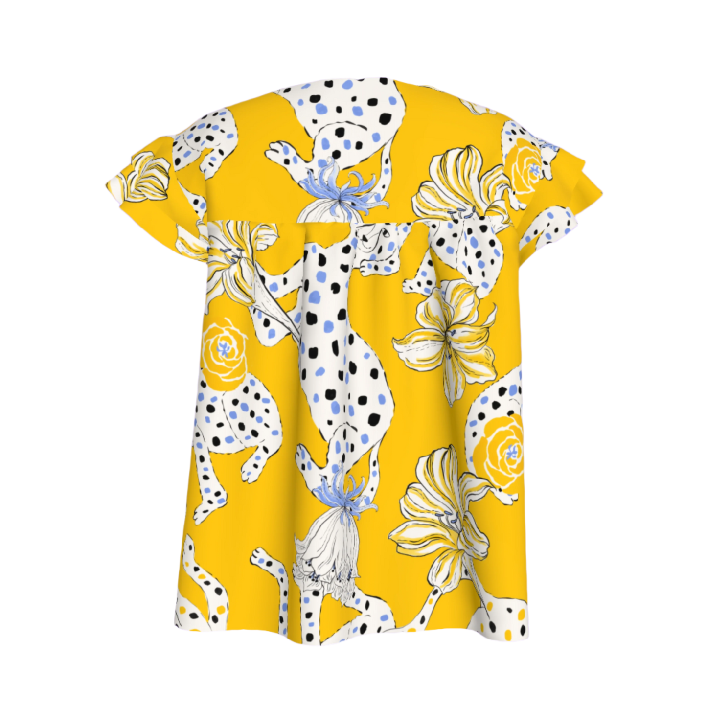 Kid's Ruffled Sleeve Top in Sketching Summer Yellow
