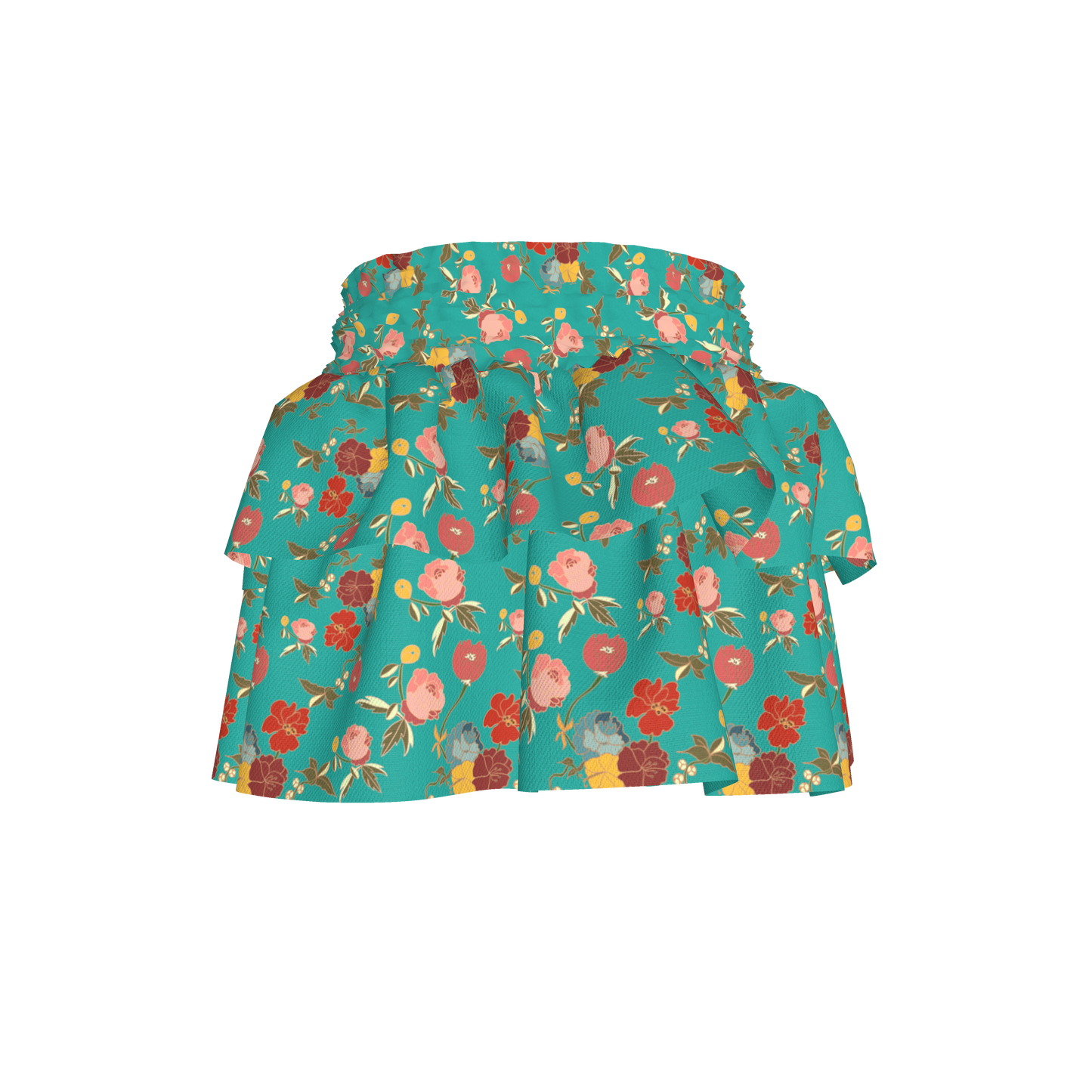 Kid's Smocked Skirt in Belle Flowers Bright Blue in Light Cotton Slub