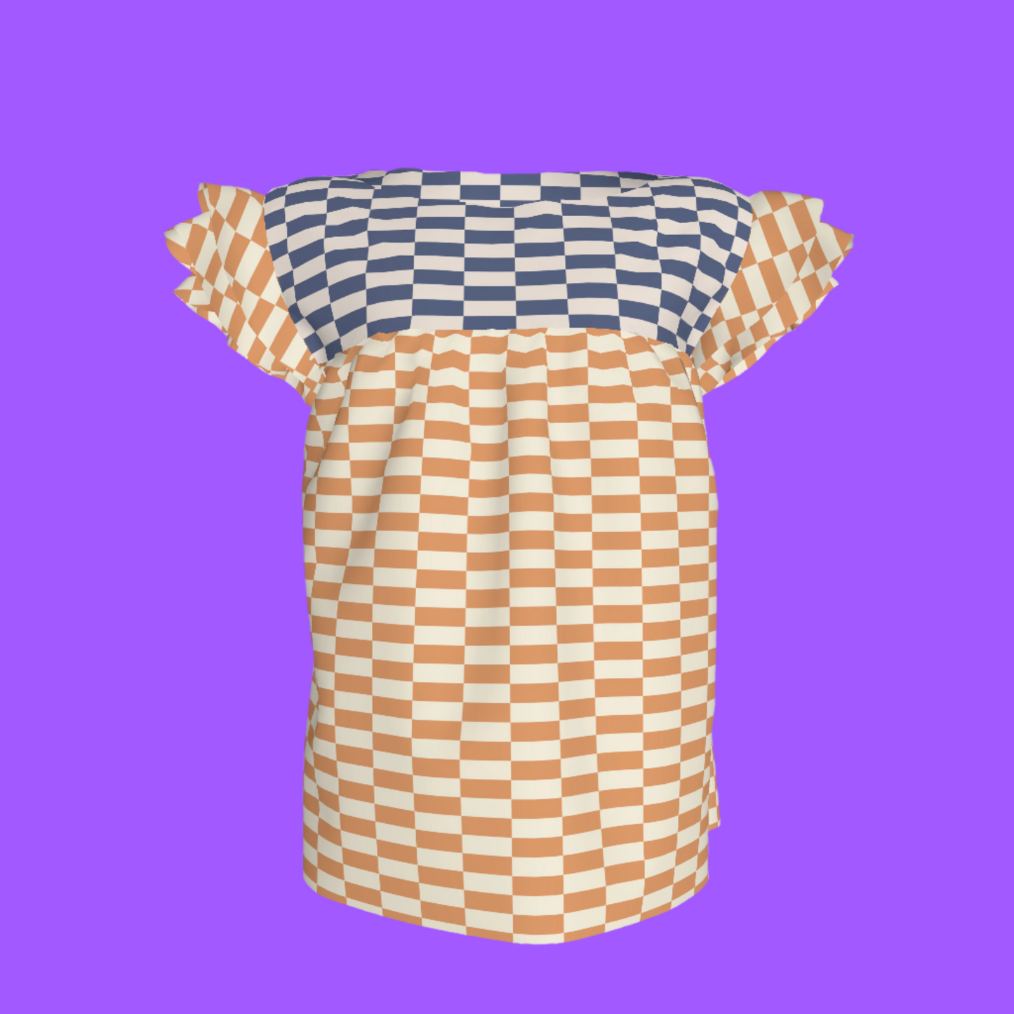 Yellow & Blue Gingham Mix Ruffled Sleeve Top