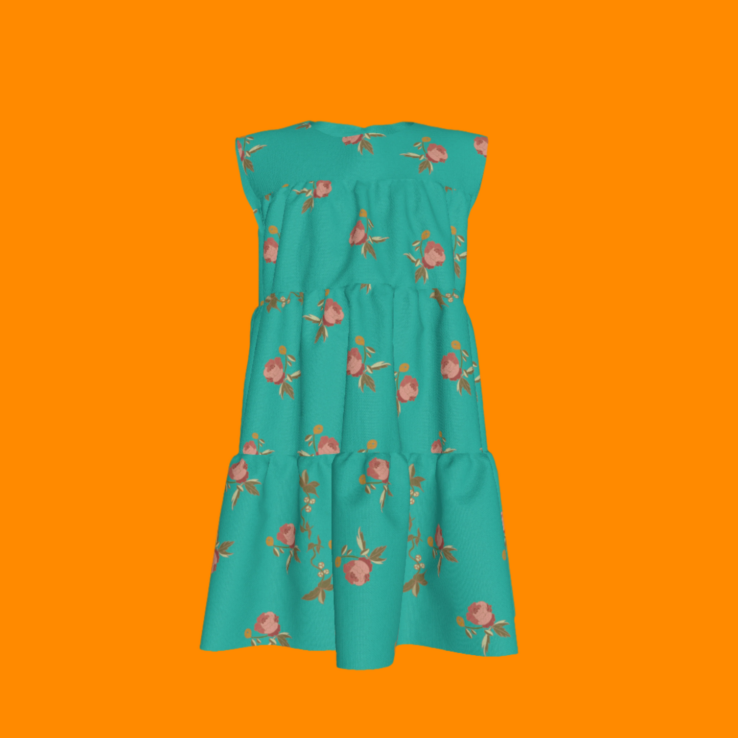 Kid's Ruffle Dress in Belle Bloom in Blue Dress in Lightweight Cotton Slub