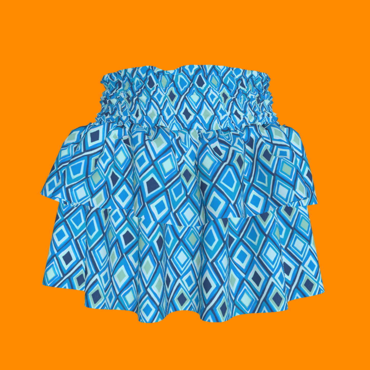 Kid's Smocked Ruffle Skirt in Aqua Argyle