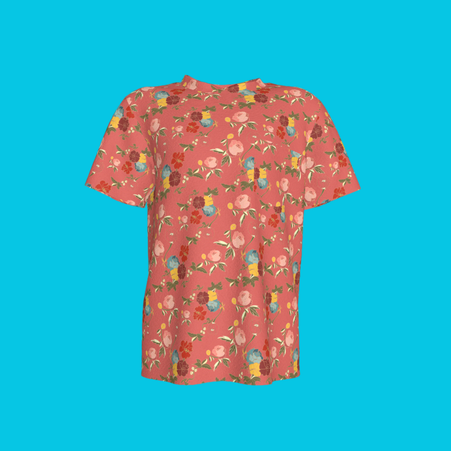 Kid's Pocket T-Shirt in Belle Flowers Pink in Cotton Spandex Lightweight Jersey