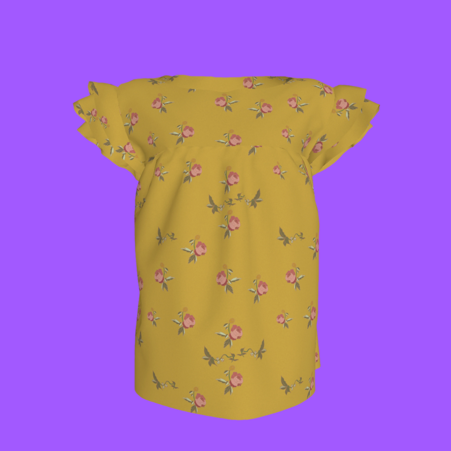 Kid's Ruffled Sleeve Top in Belle Bloom Yellow in Light Cotton Slub