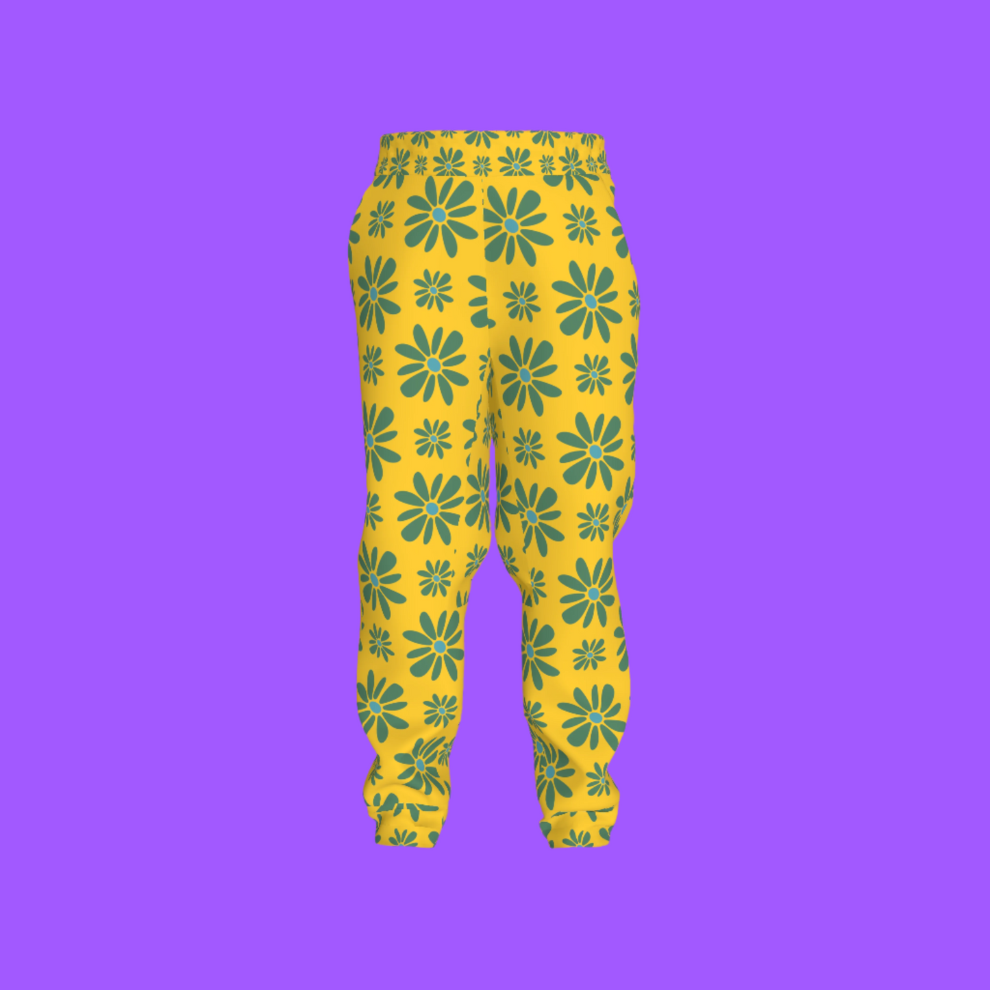 Kid's Jogger in Flower Bloom Yellow & Acqua in Heavy French Terry White