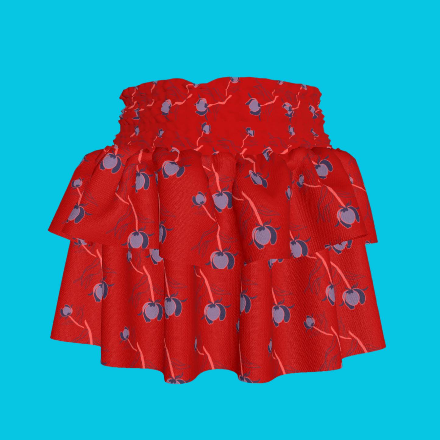 Kid's Smocked Skirt in Sprinkle Flowers Red in Light Cotton Slub