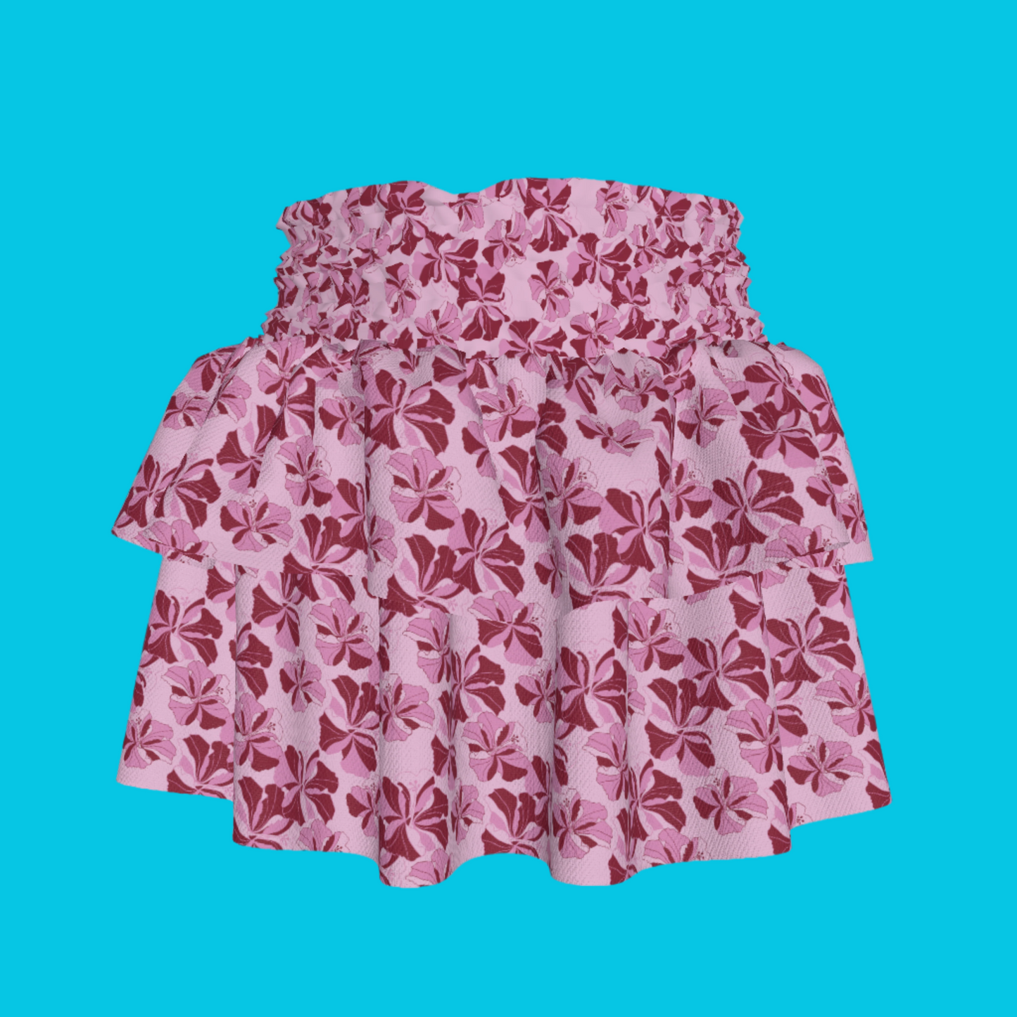 Kid's Smocked Skirt in Tropical Cayena Pink in Light Cotton Slub