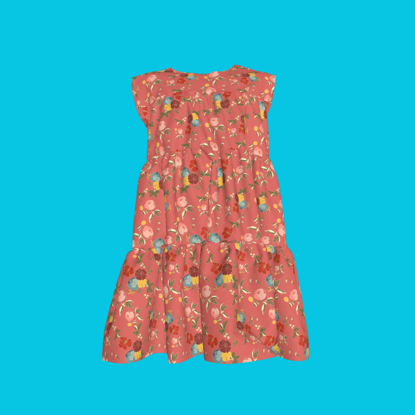 Kid's Ruffle Dress With Lining in Belle Flowers in Pink in Light Cotton Slub