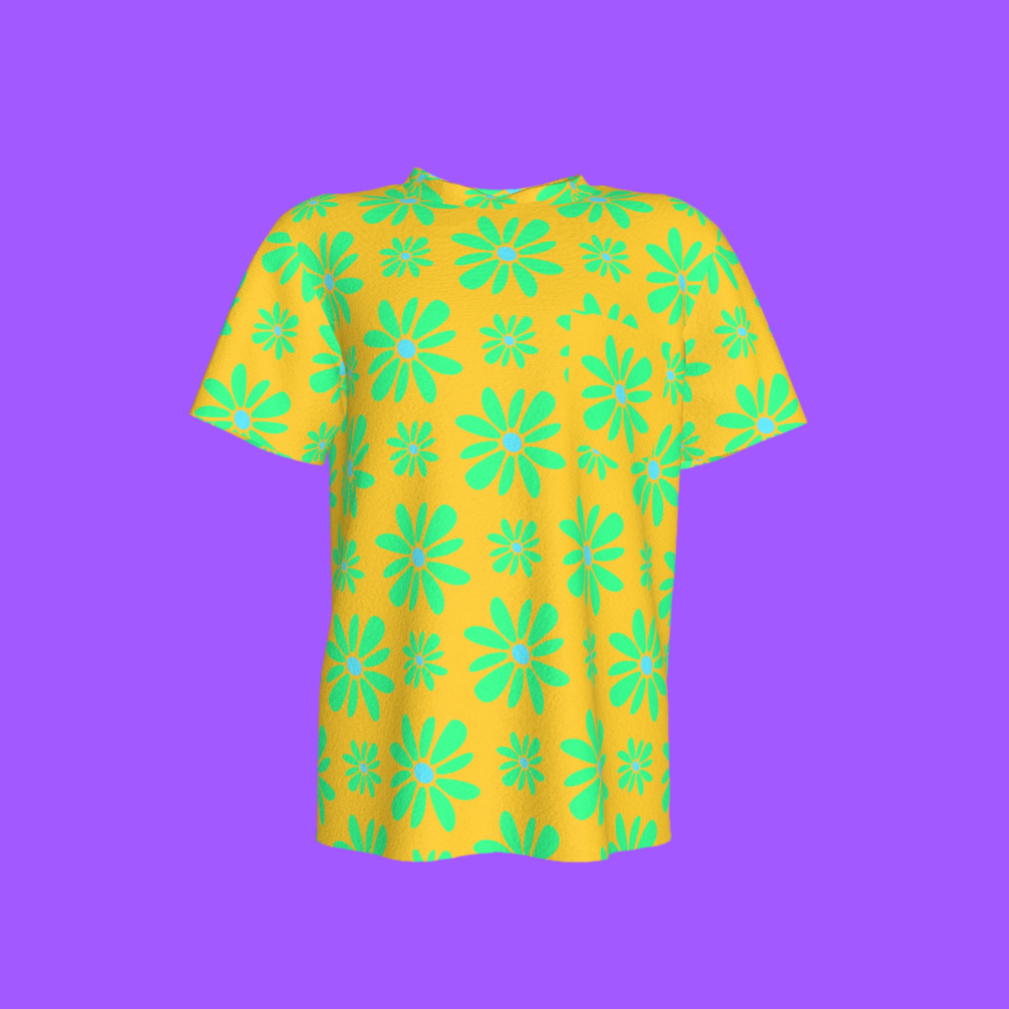 Kid's Pocket T-Shirt in Flower Bloom Yellow & Bright Green in Cotton Spandex Lightweight Jersey
