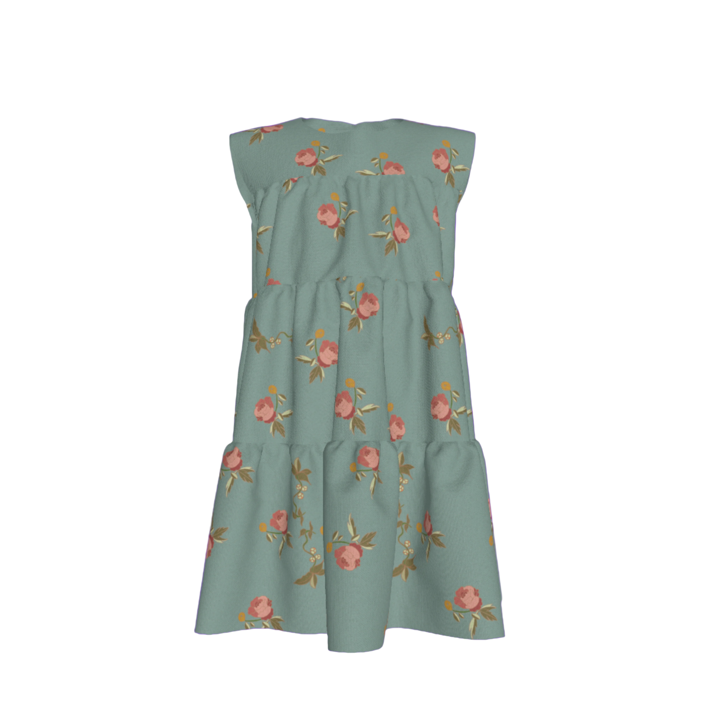 Kid's Ruffle Dress in Belle Bloom in Light Blue in Light Cotton Slub