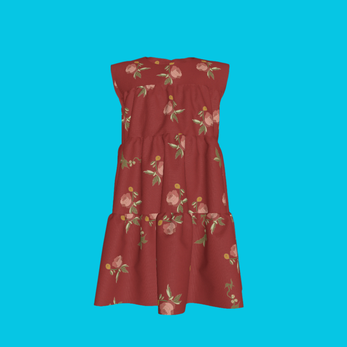 Kid's Ruffle Dress in Belle Bloom Red in Light Weight Slub