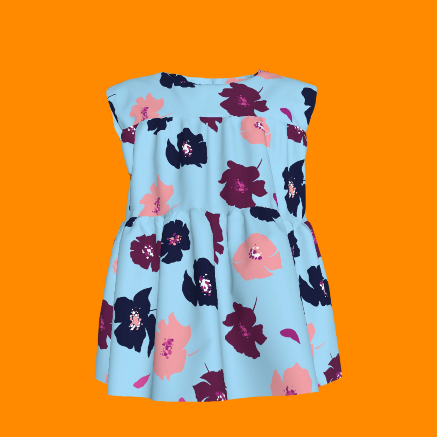 Kid's Sleeveless Ruffle Top in Light Blue Poppies