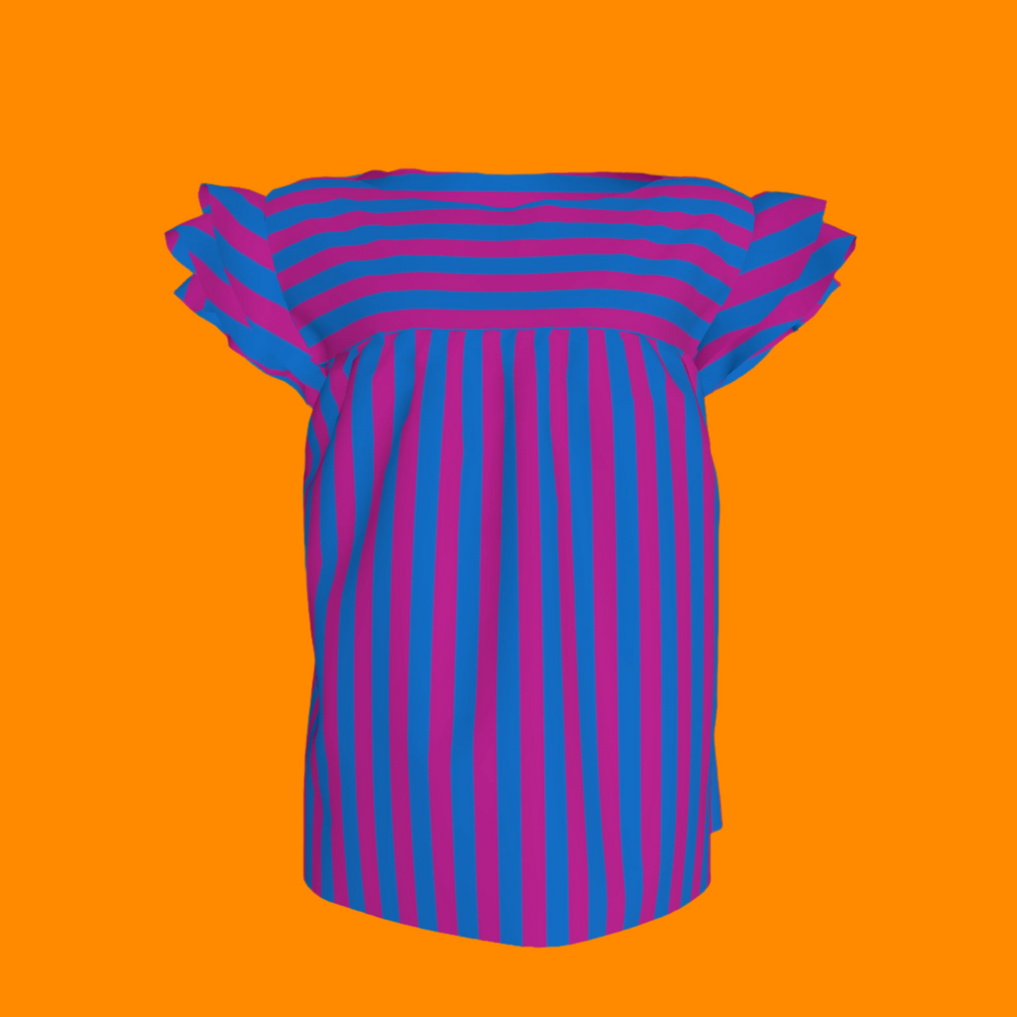 Red & Blue Stripes Ruffle Sleeve Top