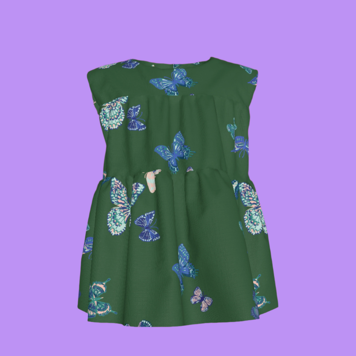 Kid's Sleeveless Ruffle Top in Emerald Fluttering Butterflies