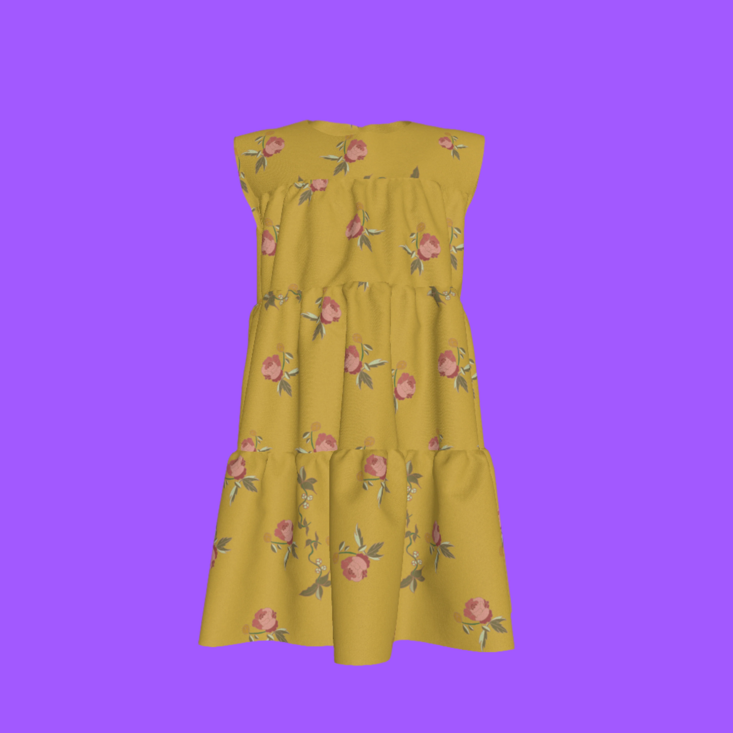 Kid's Ruffle Dress in Belle Bloom in Yellow in Light Cotton Slub