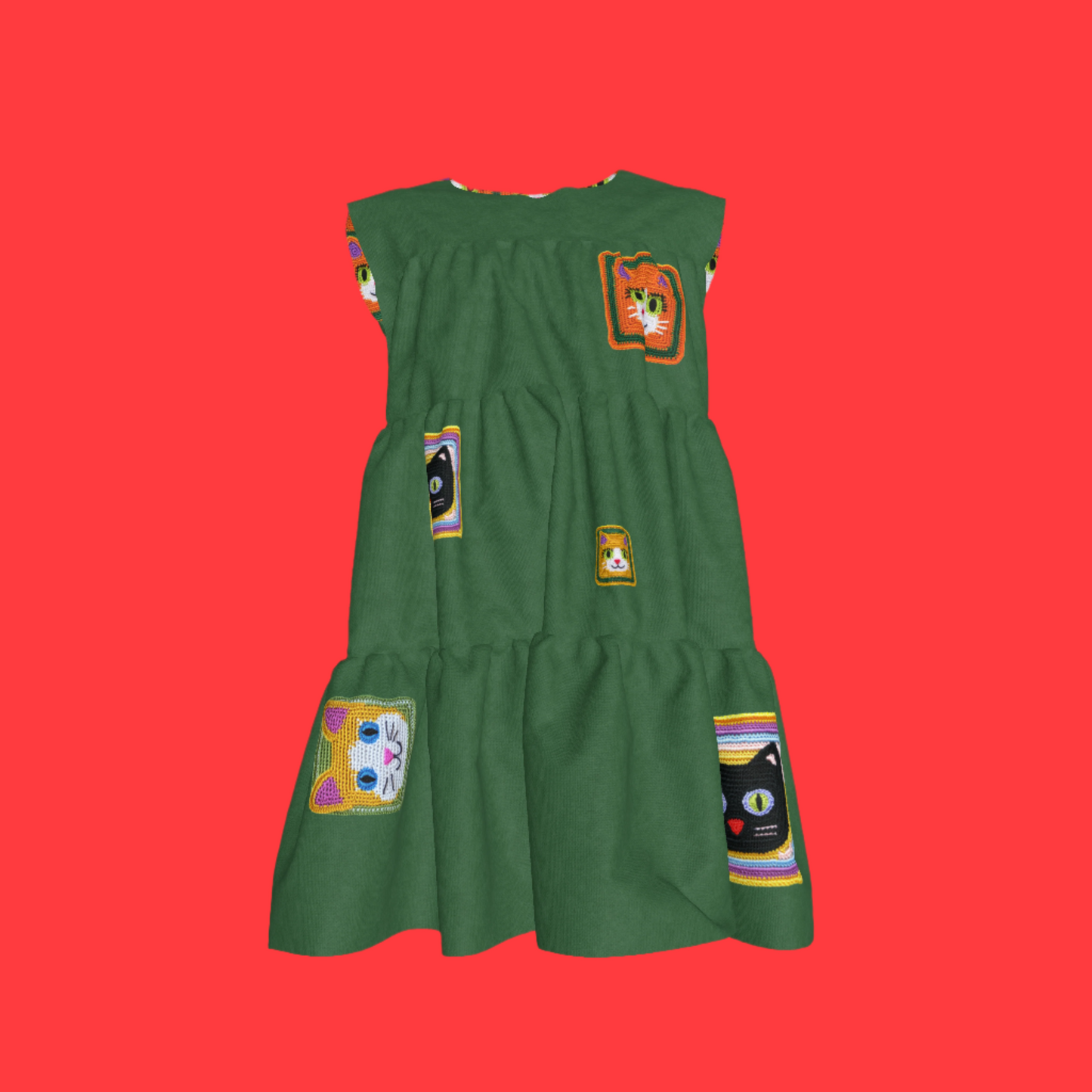 Cat Crochet Dress in Forest
