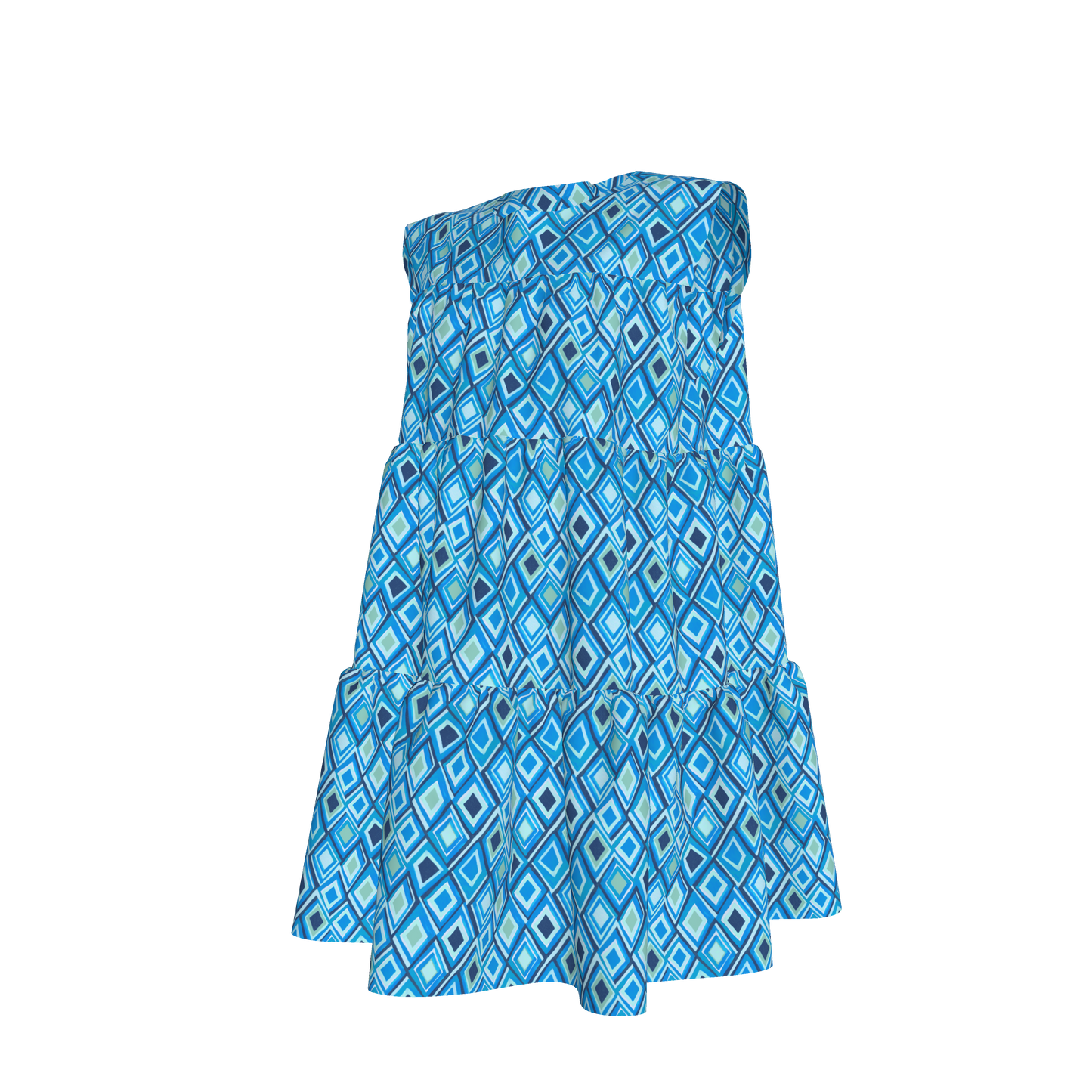 Kid's Ruffle Dress With Lining in Aqua Argyle