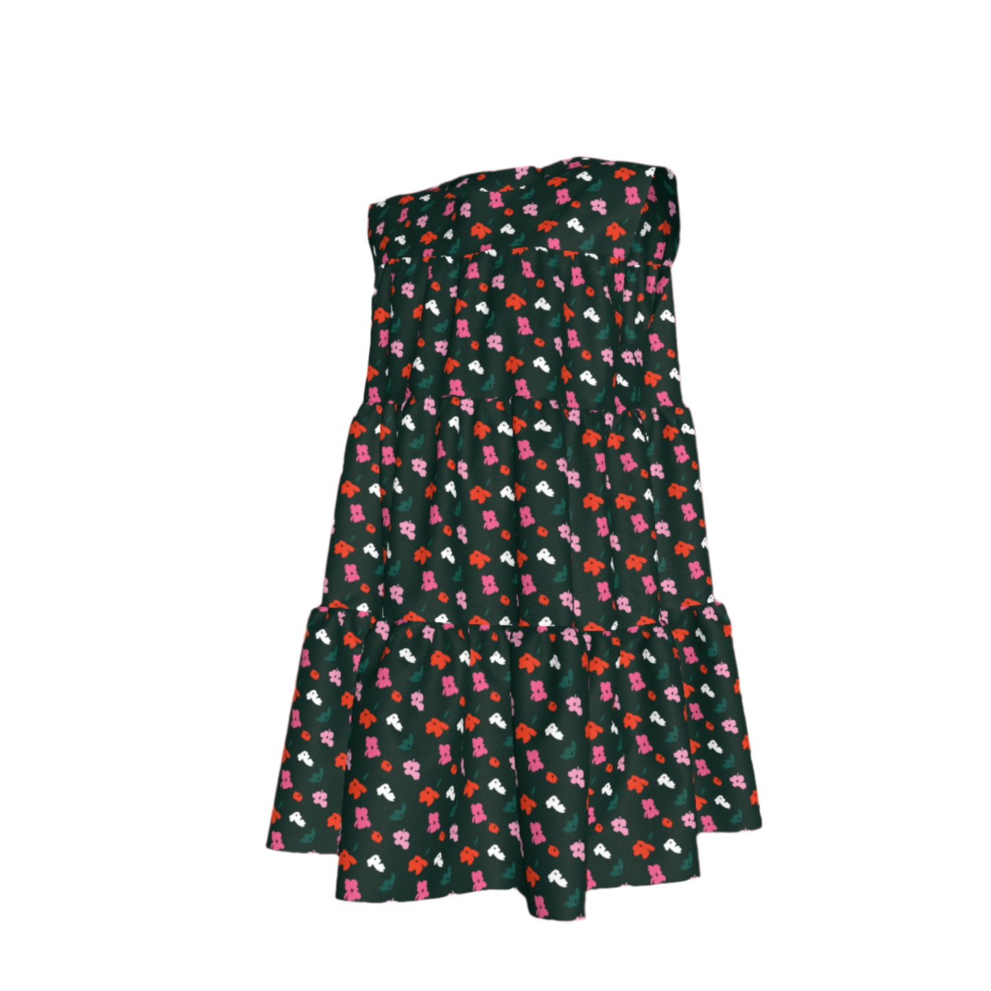 Kid's Ruffle Dress with Lining in Evergreen Painted Poppies