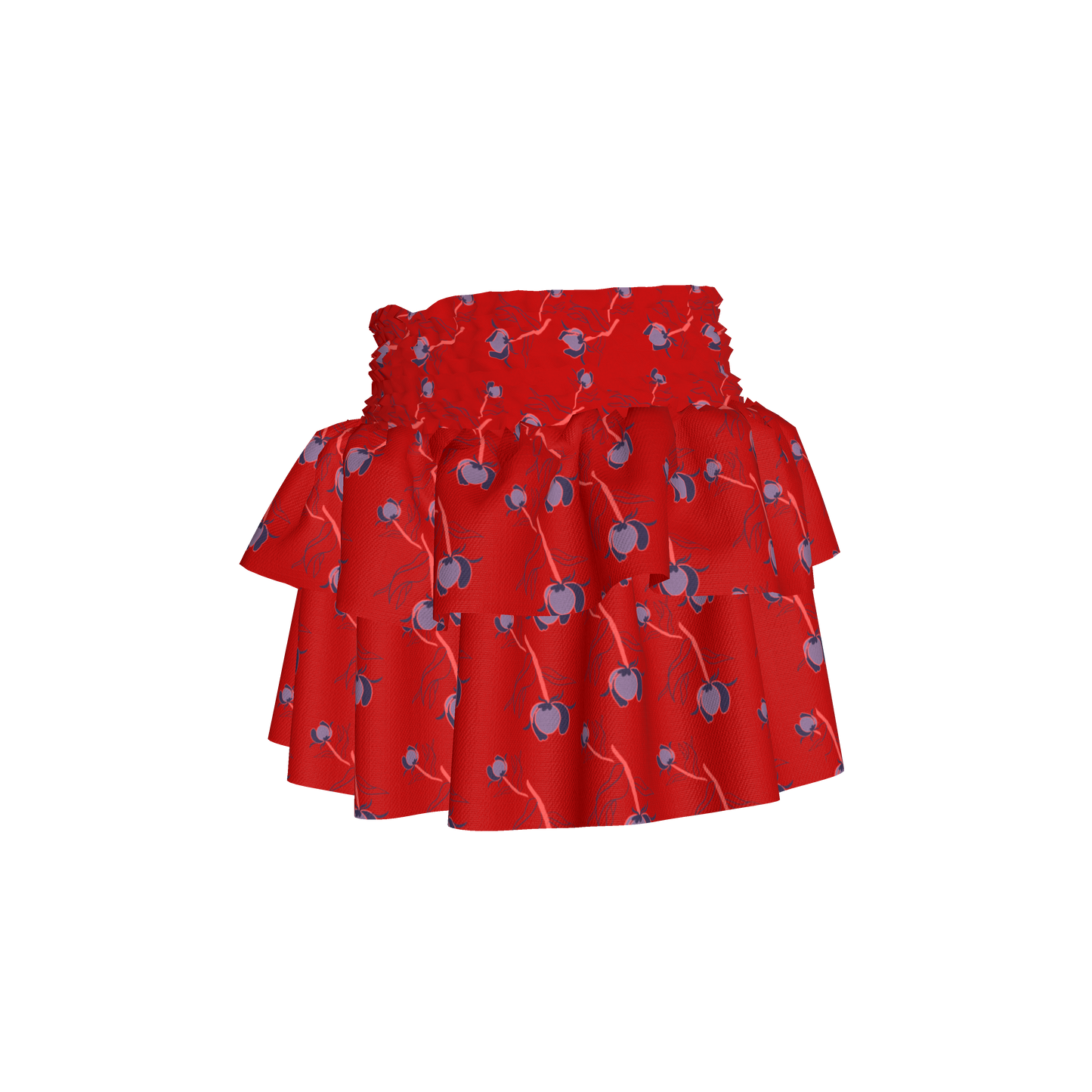 Kid's Smocked Skirt in Sprinkle Flowers Red in Light Cotton Slub