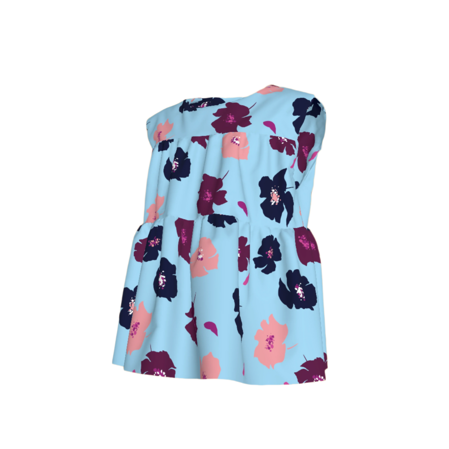 Kid's Sleeveless Ruffle Top in Light Blue Poppies