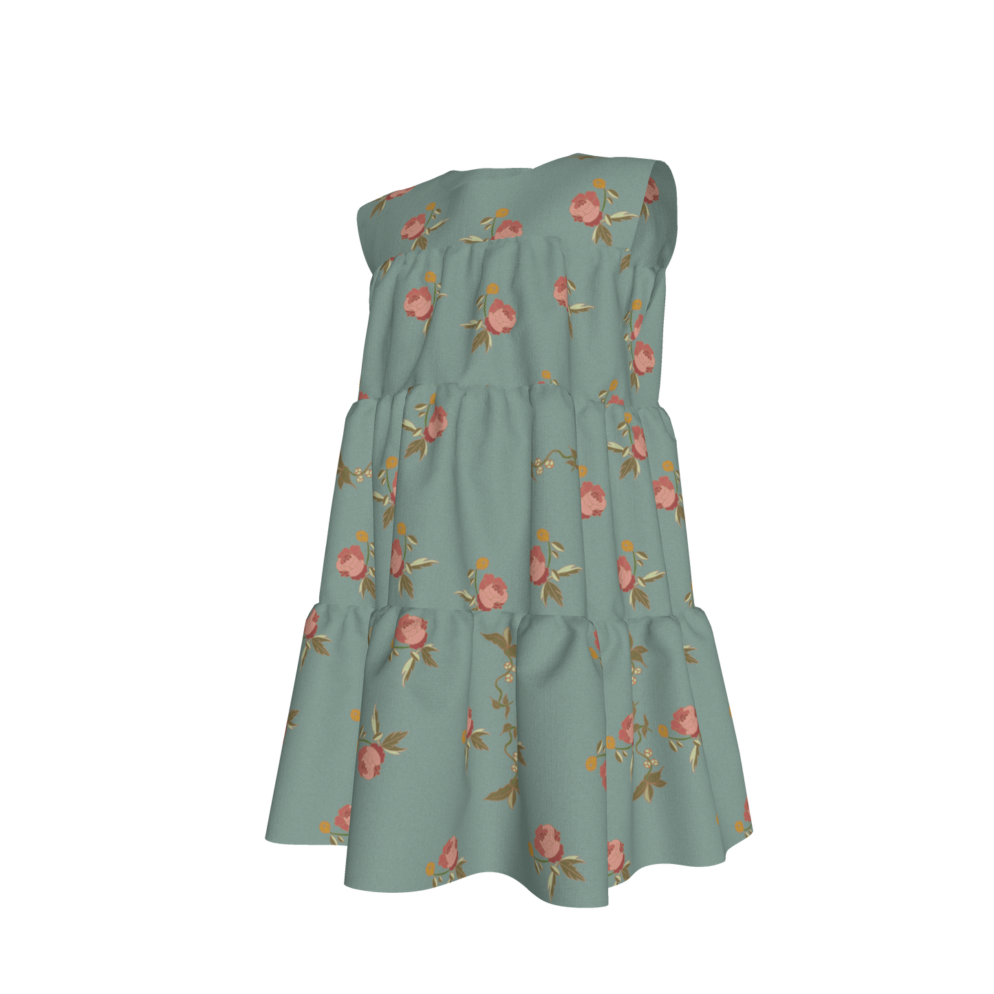 Kid's Ruffle Dress in Belle Bloom in Light Blue in Light Cotton Slub