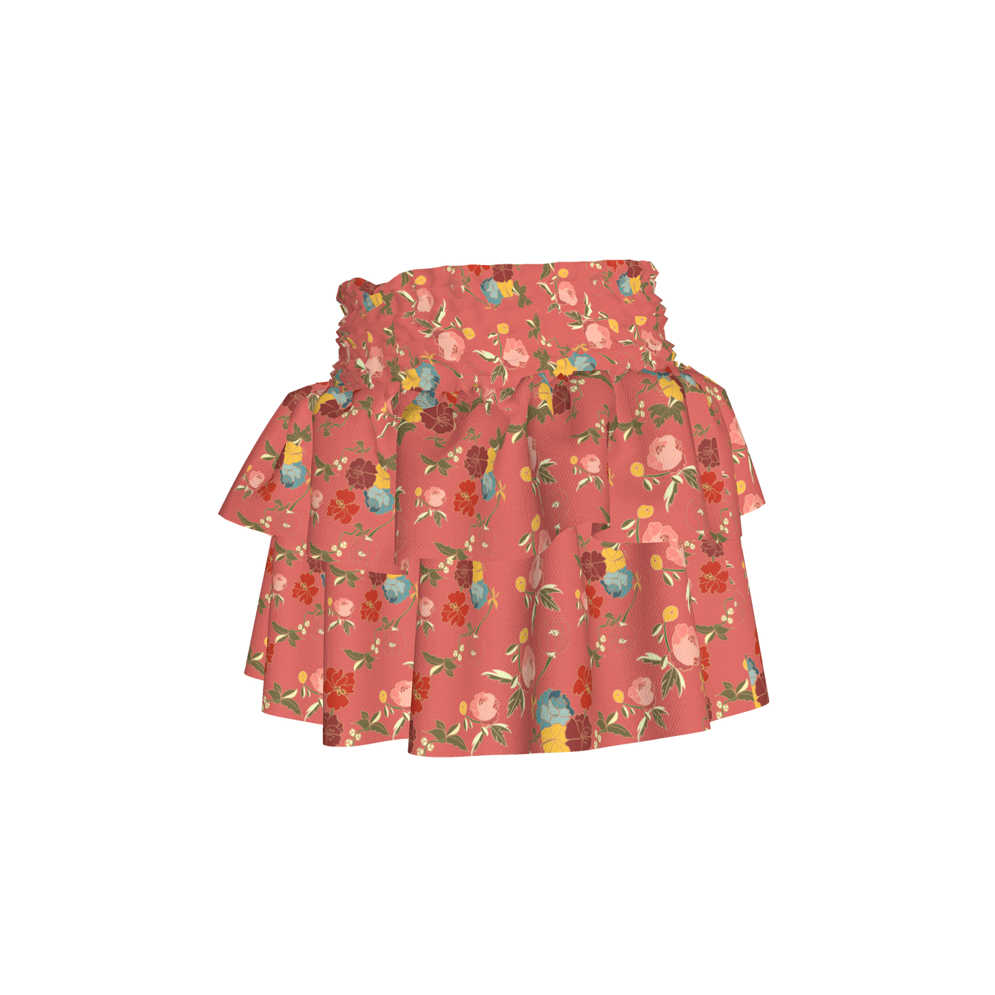 Kid's Smocked Skirt in Belle Flowers Pink in Light Cotton Slub