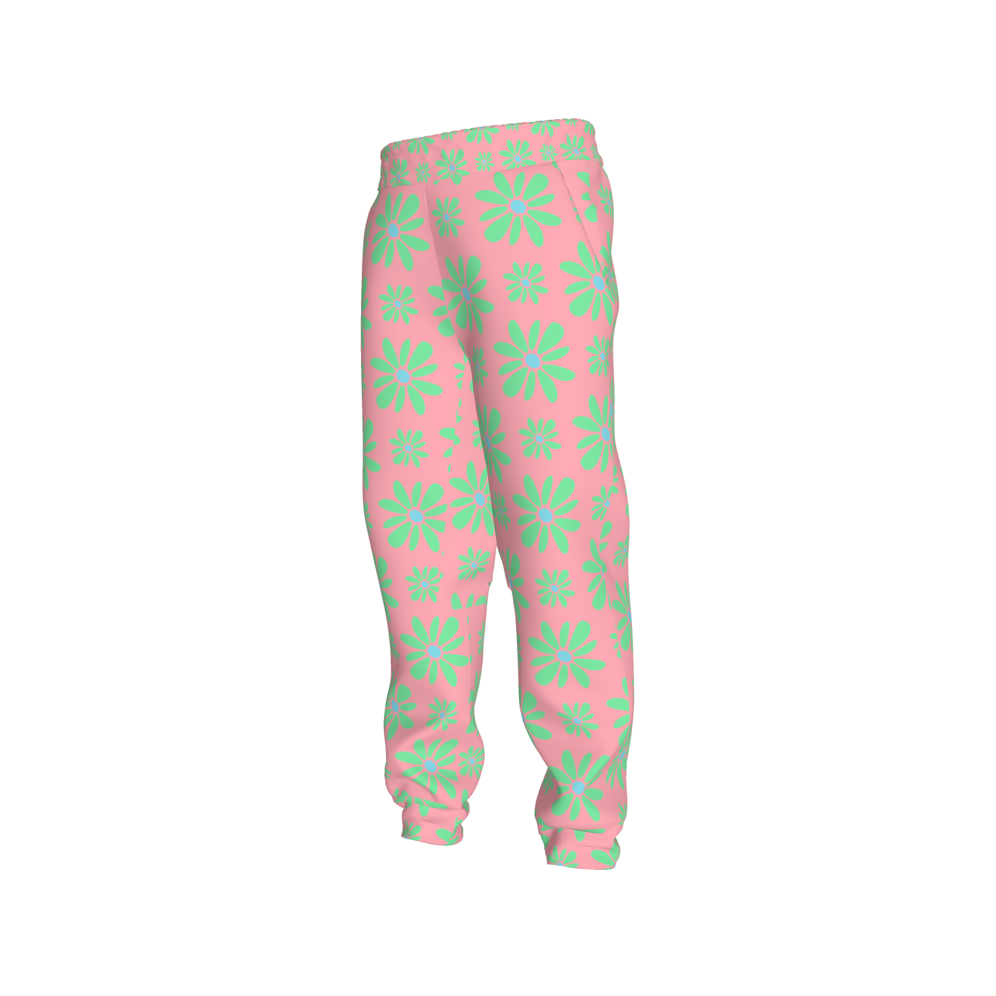 Flower Bloom Bright Green & Pink Jogger in Heavy French Terry white