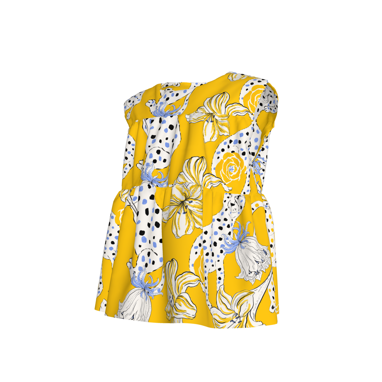 Kid's Sleeveless Ruffle Top in Sketching Summer Yellow