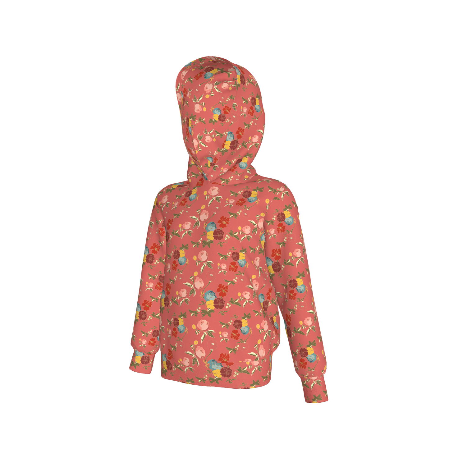 Kid's Pullover Hoodie in Belle Flowers Pink in Fleece Back Stretch Organic Terry