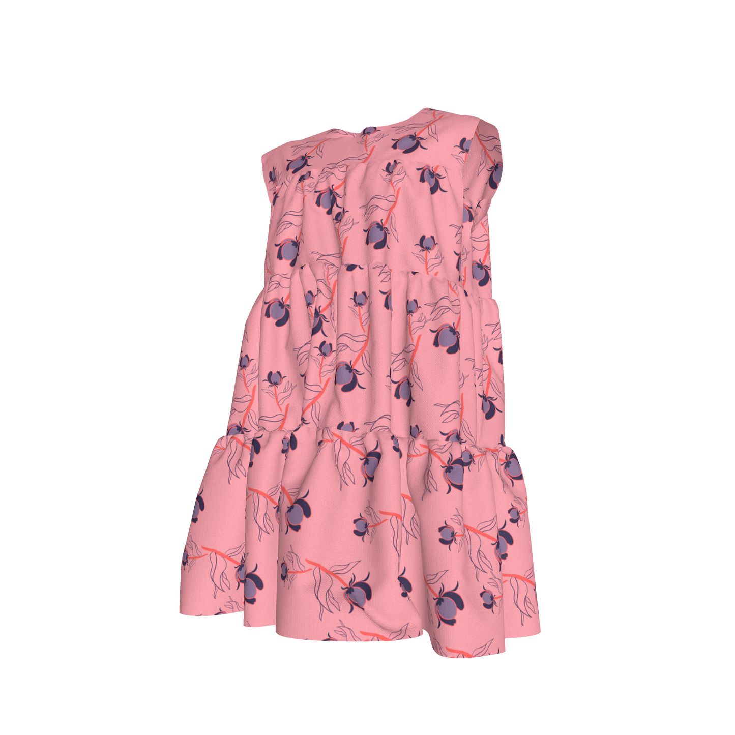 Kid's Ruffle Dress With Lining in Sprinkle Flowers in Pink Light Cotton Slub