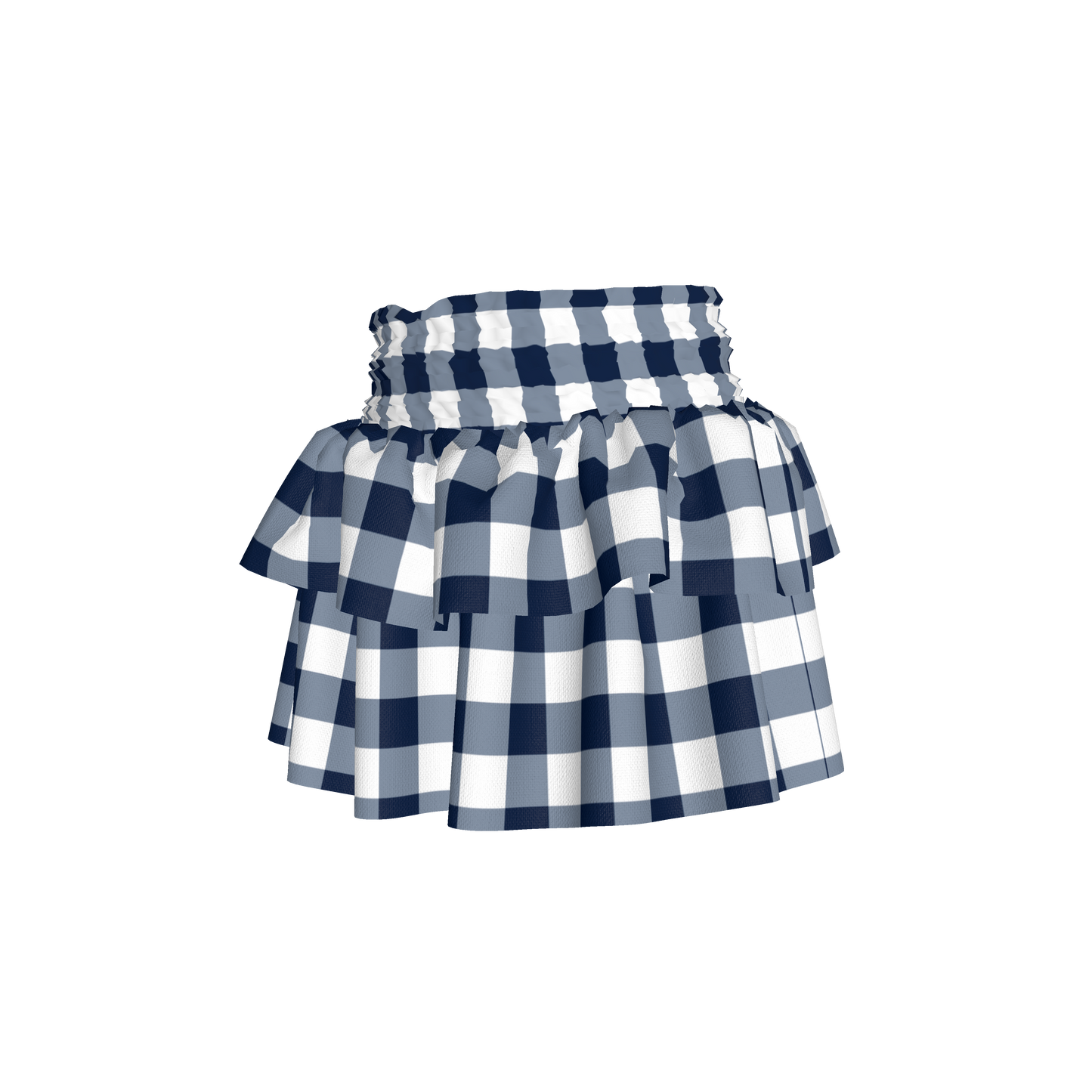 Smocked Ruffle Skirt in Navy Gingham