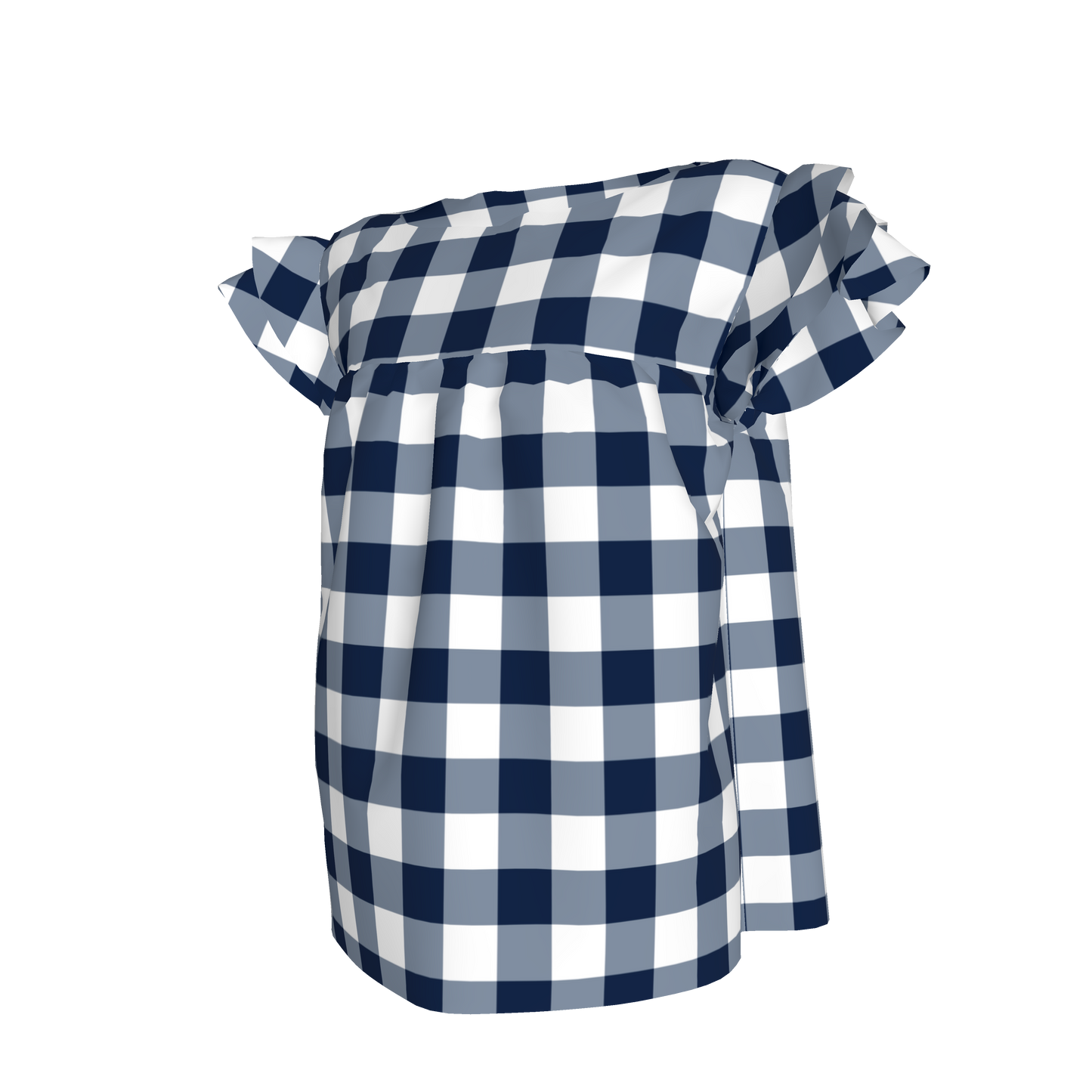Ruffled Sleeve Top in Navy Gingham