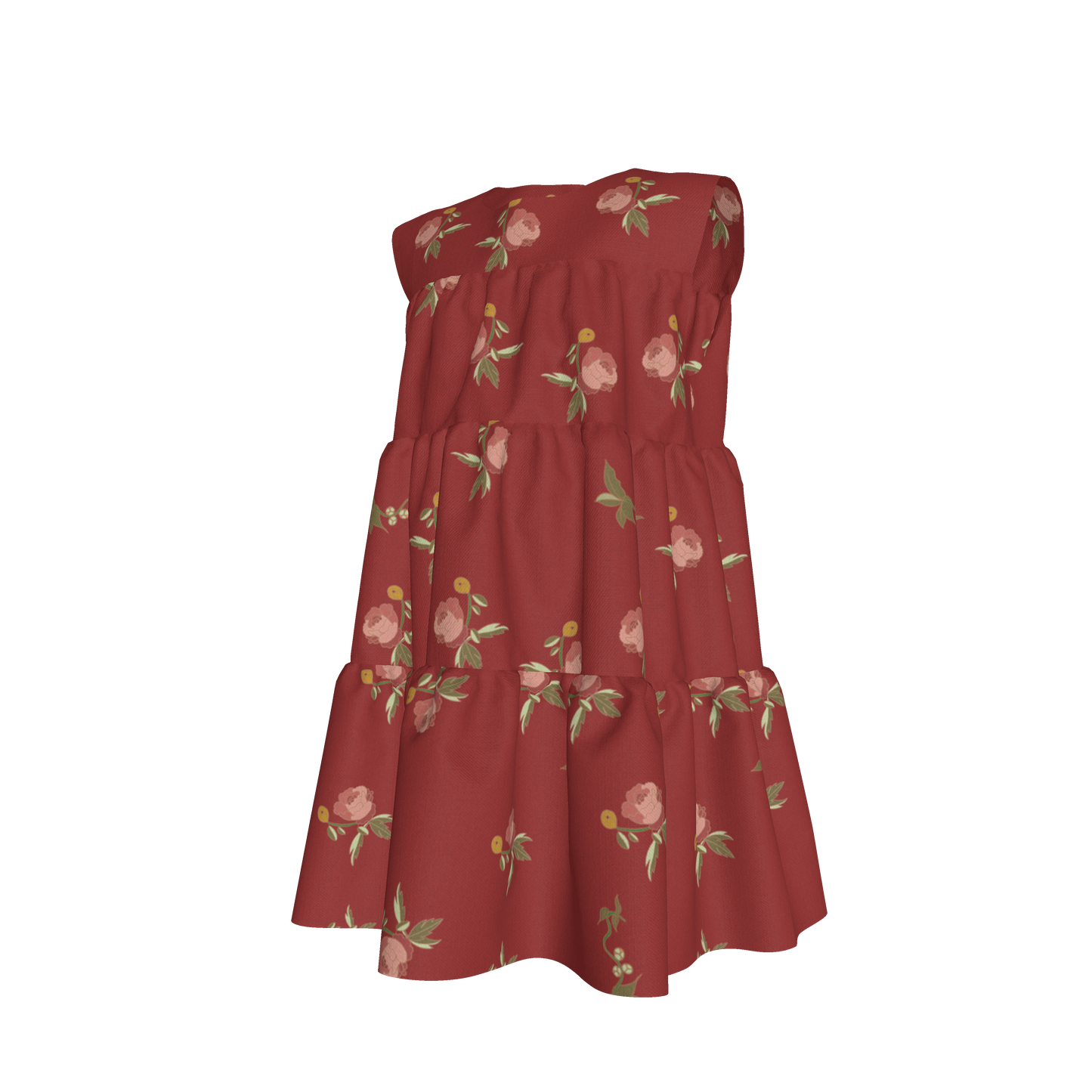 Kid's Ruffle Dress in Belle Bloom Red in Light Weight Slub