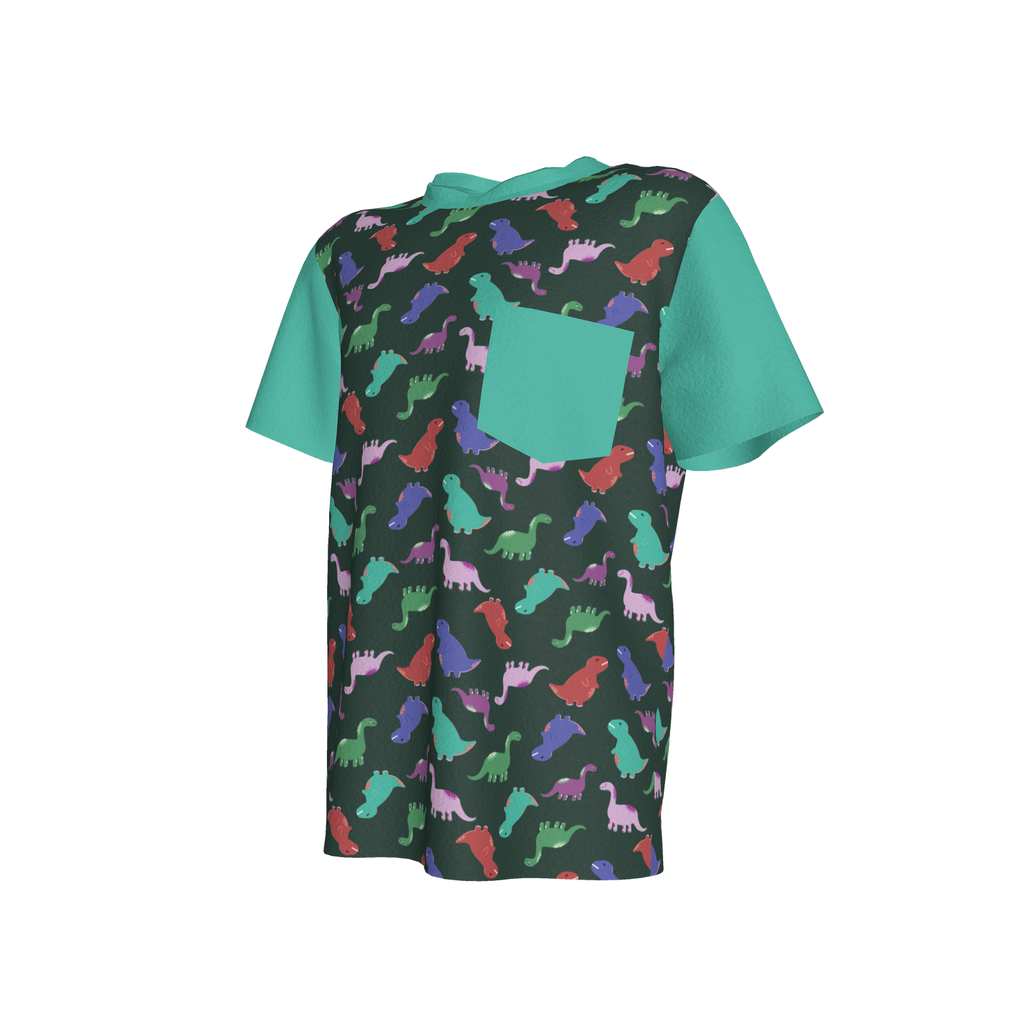 Teal Dino Party Pocket T-Shirt