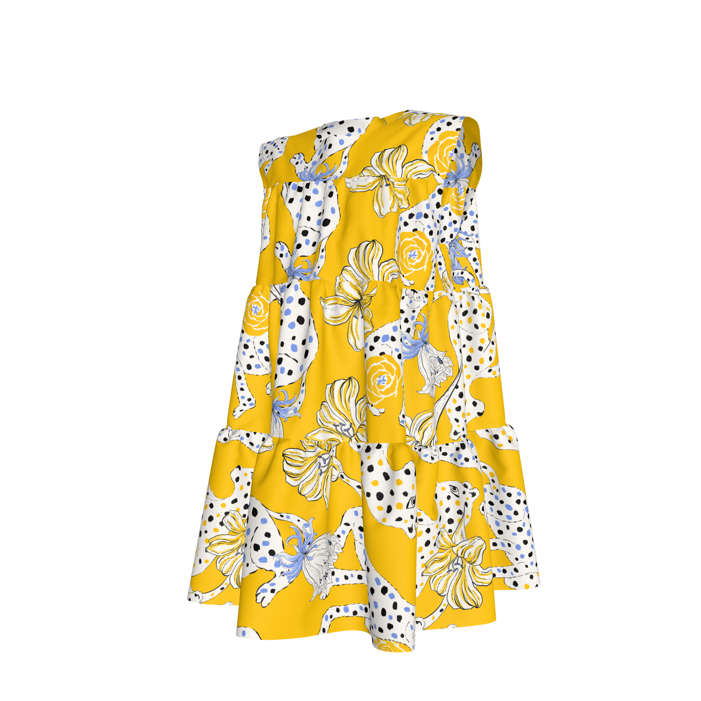 Kid's Ruffle Dress with Lining in Sketching Summer Yellow