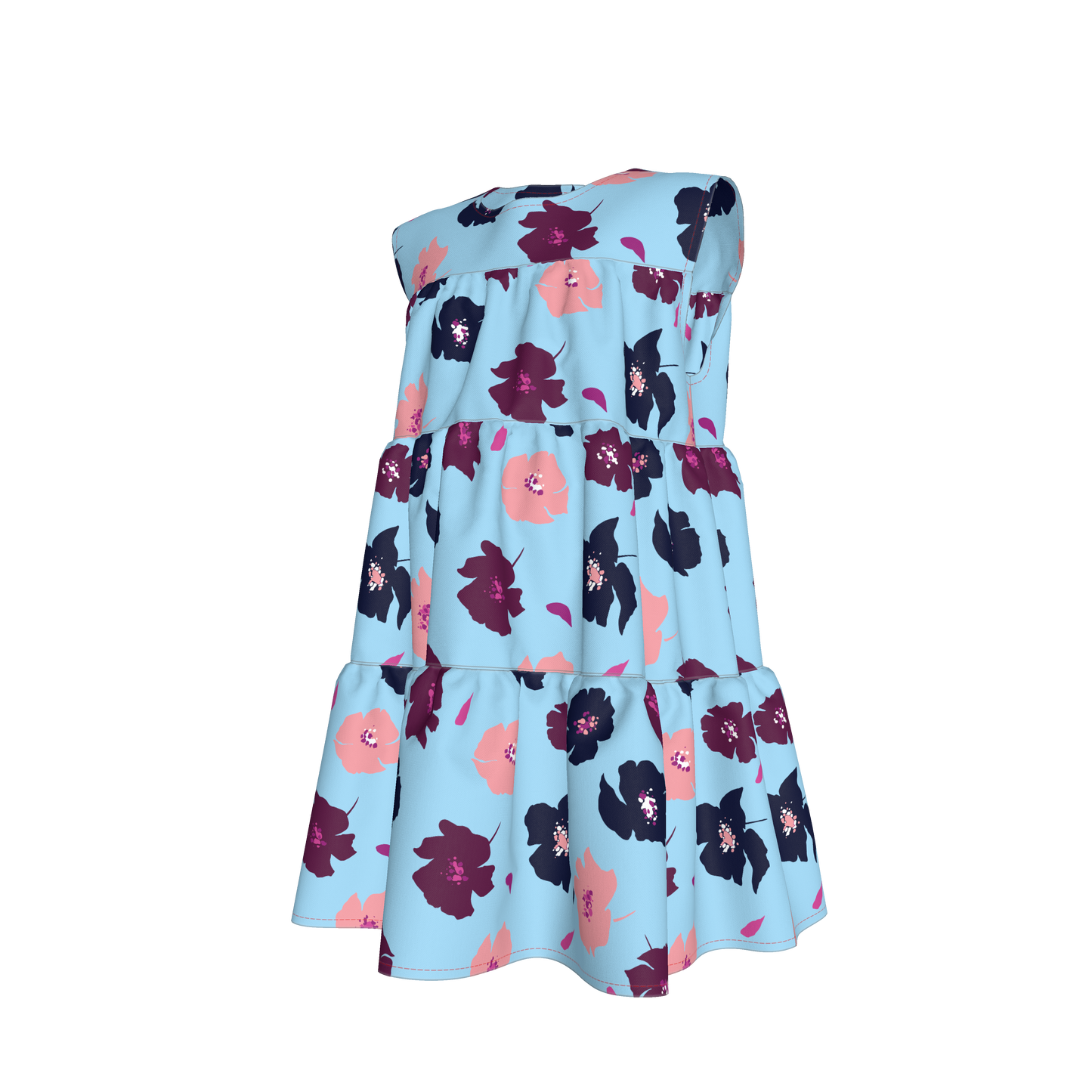Kid's Ruffle Dress in Light Blue Poppies