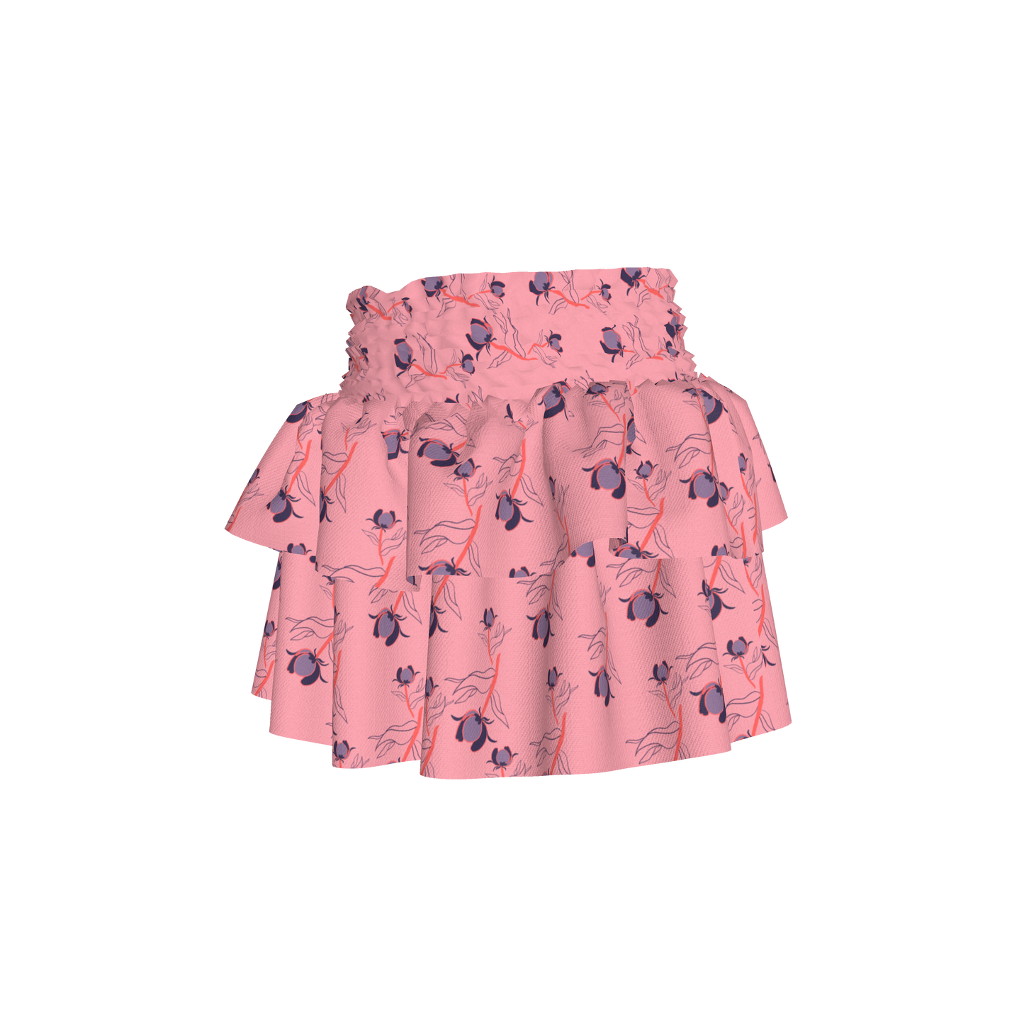 Kid's Smocked Skirt in Sprinkle Flowers Pink in Light Cotton Slub