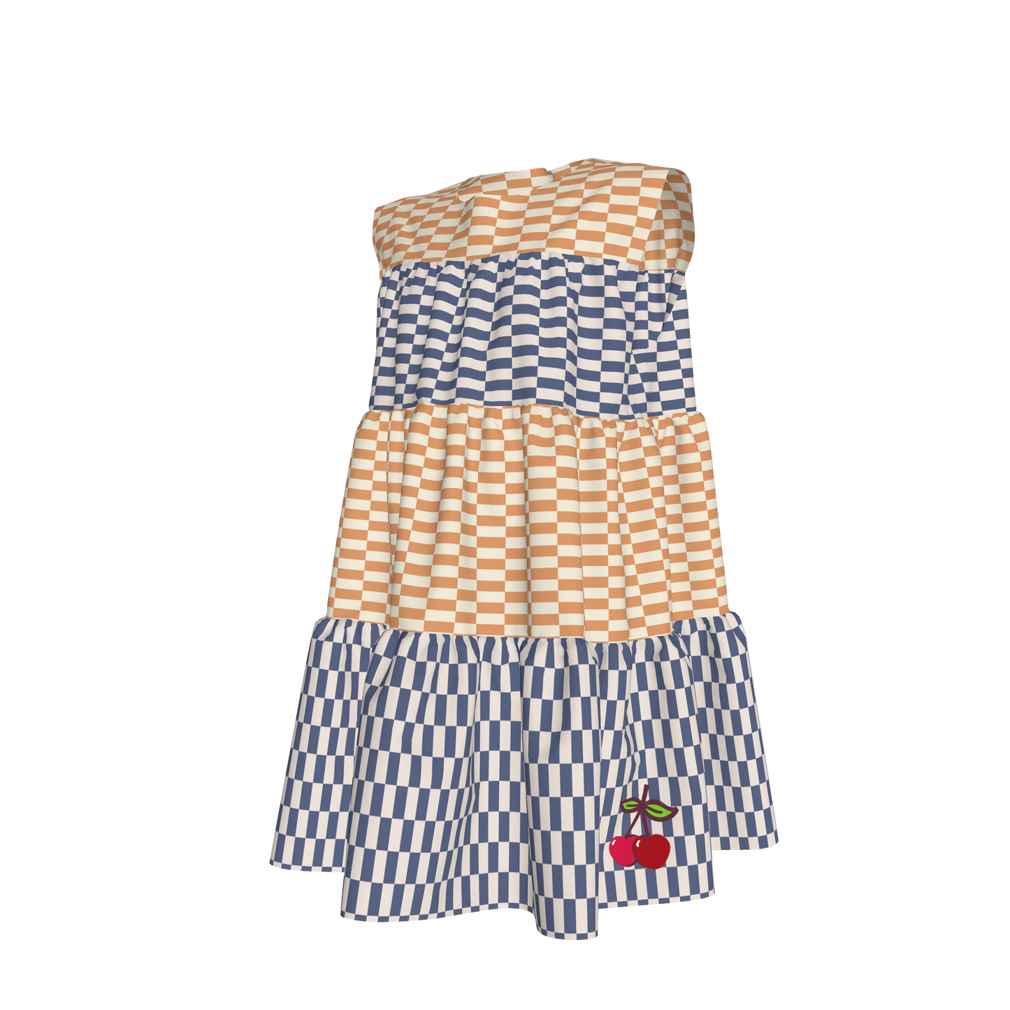 Blue & Yellow Gingham Mix Ruffle Dress with Lining