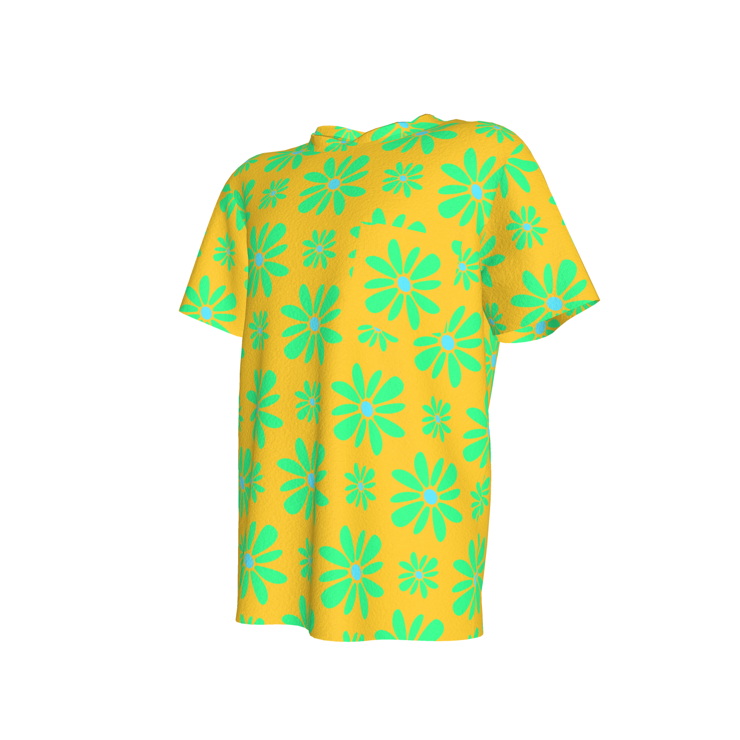 Kid's Pocket T-Shirt in Flower Bloom Yellow & Bright Green in Cotton Spandex Lightweight Jersey